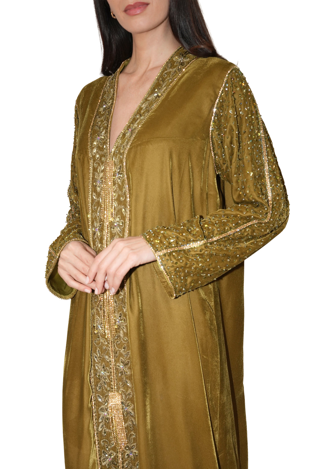 Duja Dark Gold- Velvet Crystal Embroidery Dress