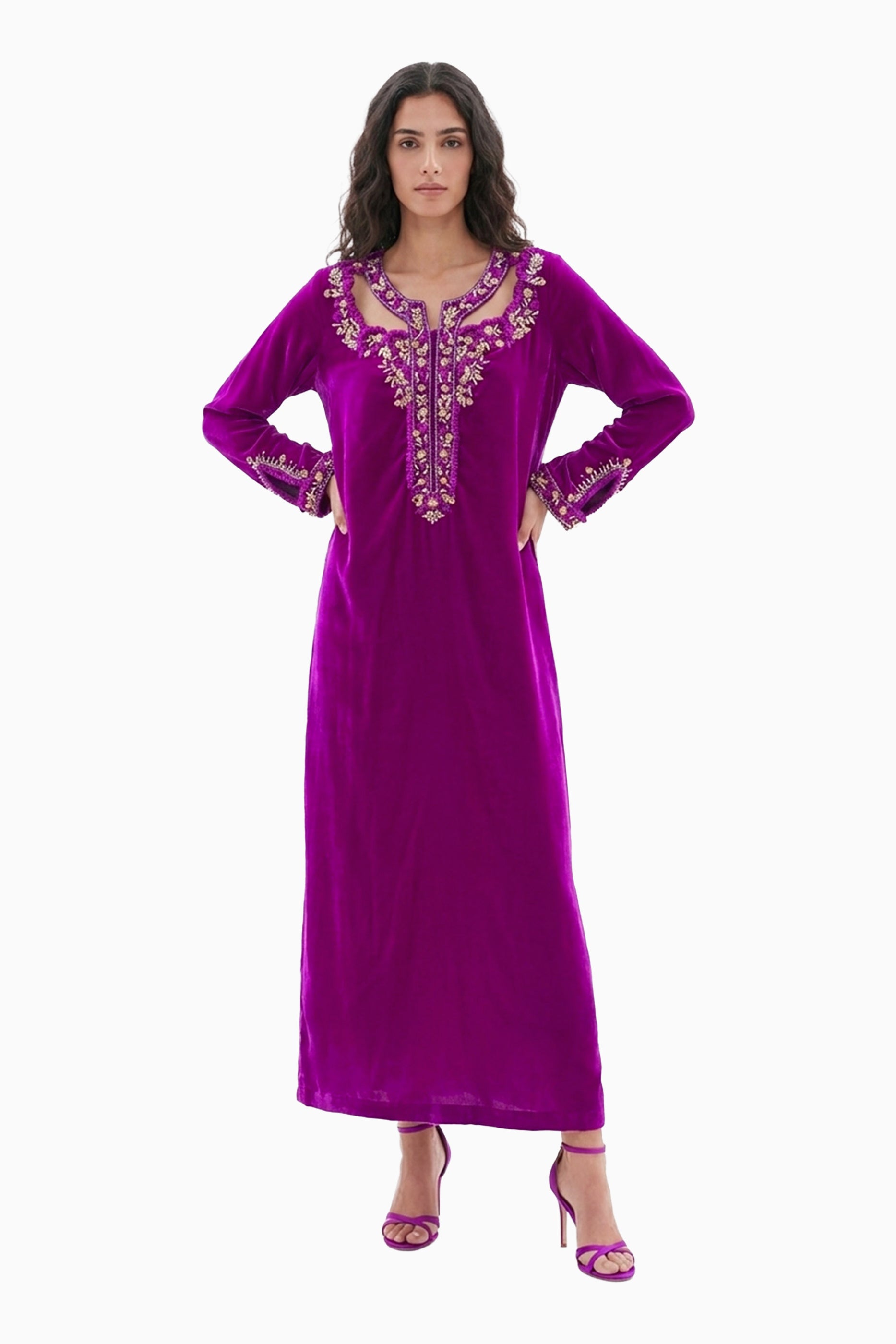 Hadiqa Fuchsia - Velvet Midnight Embroidery Floral Dress