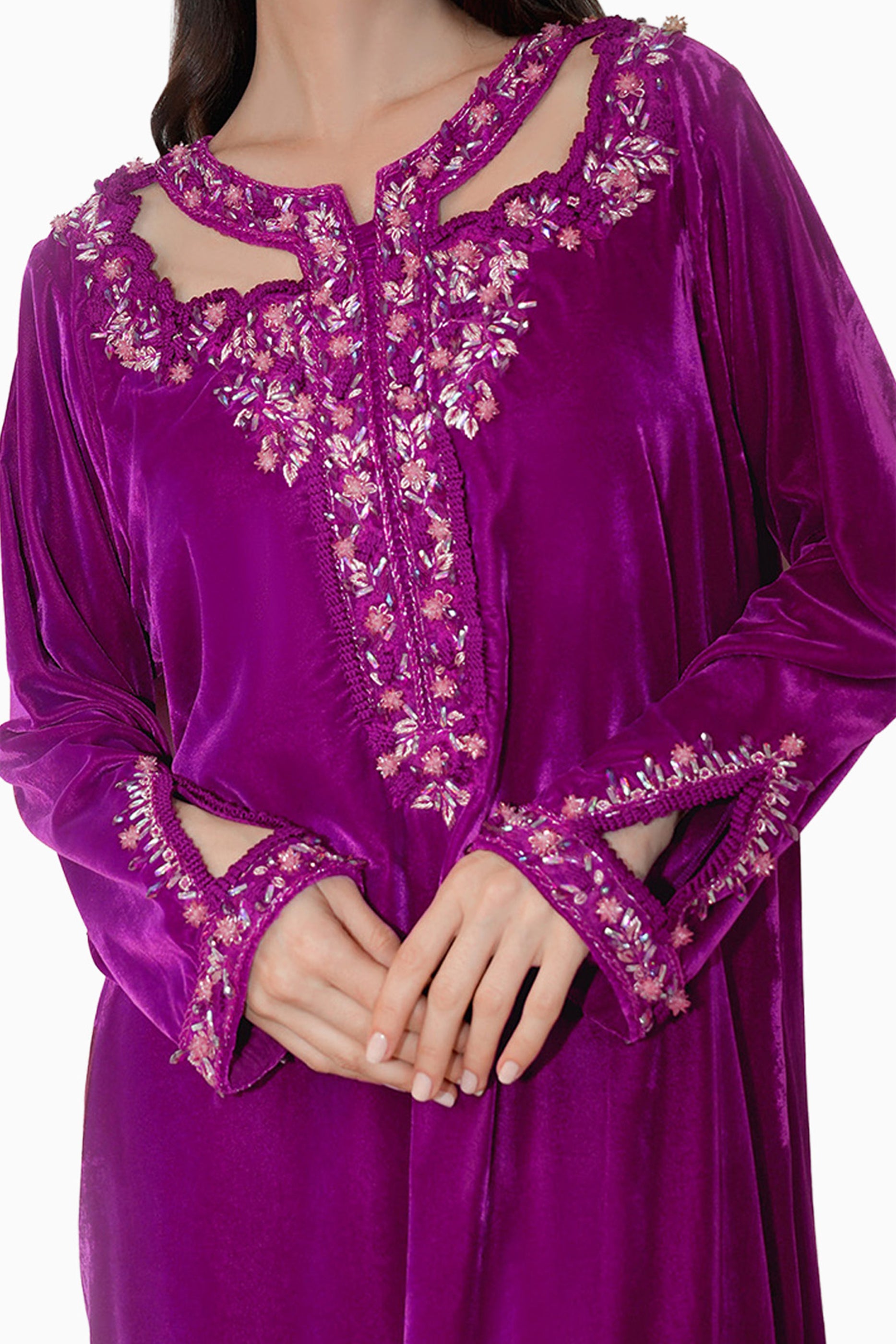 Hadiqa Fuchsia - Velvet Midnight Embroidery Floral Dress
