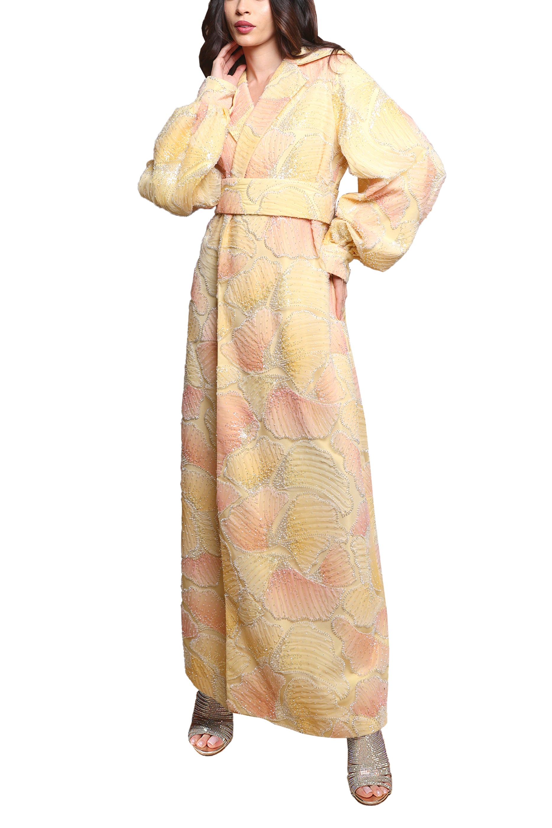 Maha Yellow Blush Kaftan - Belted Wrap Collared Dress