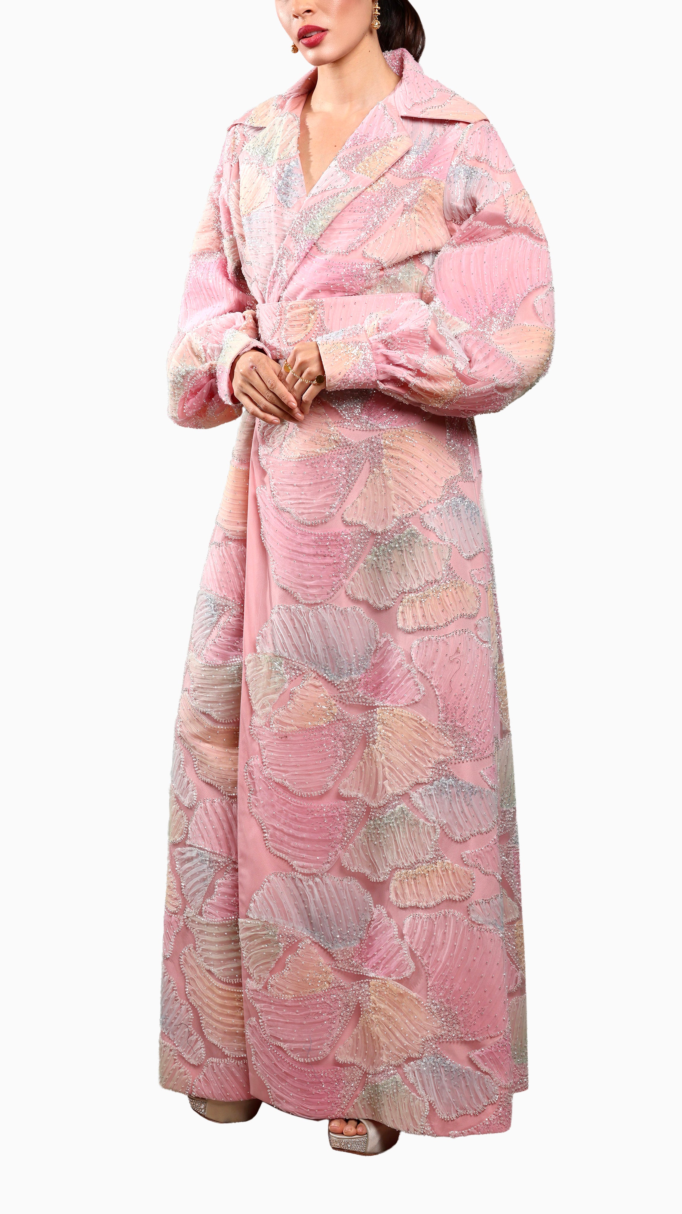 Maha Pink Kaftan - Belted Wrap Collared Dress