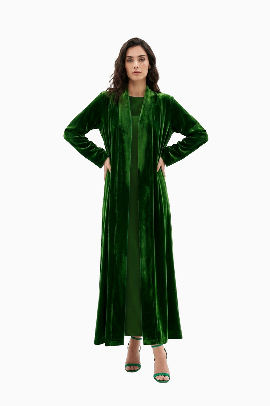 Nawar Green - Reversible Printed Floral and Velvet Abaya