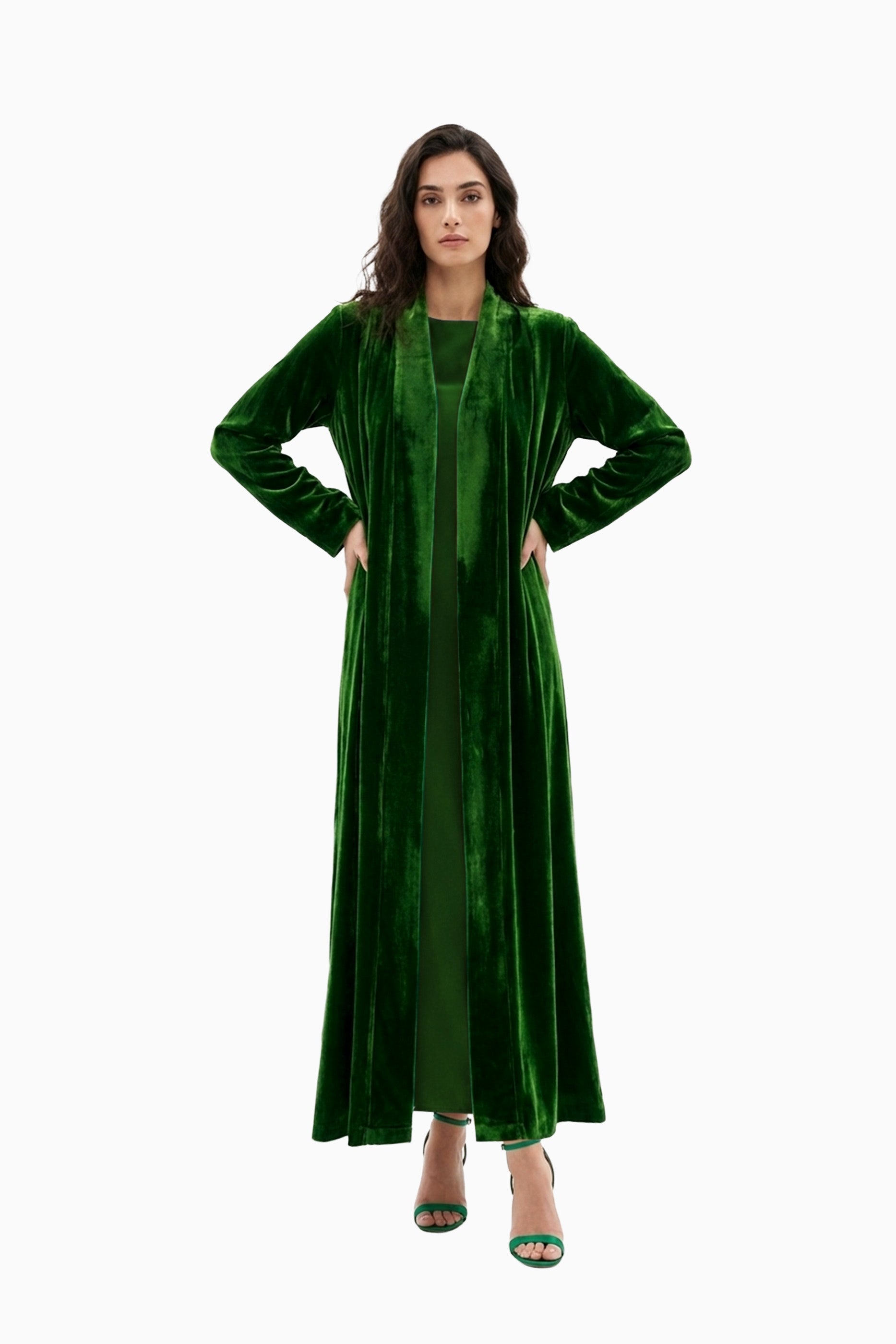 Nawar Green - Reversible Printed Floral and Velvet Abaya
