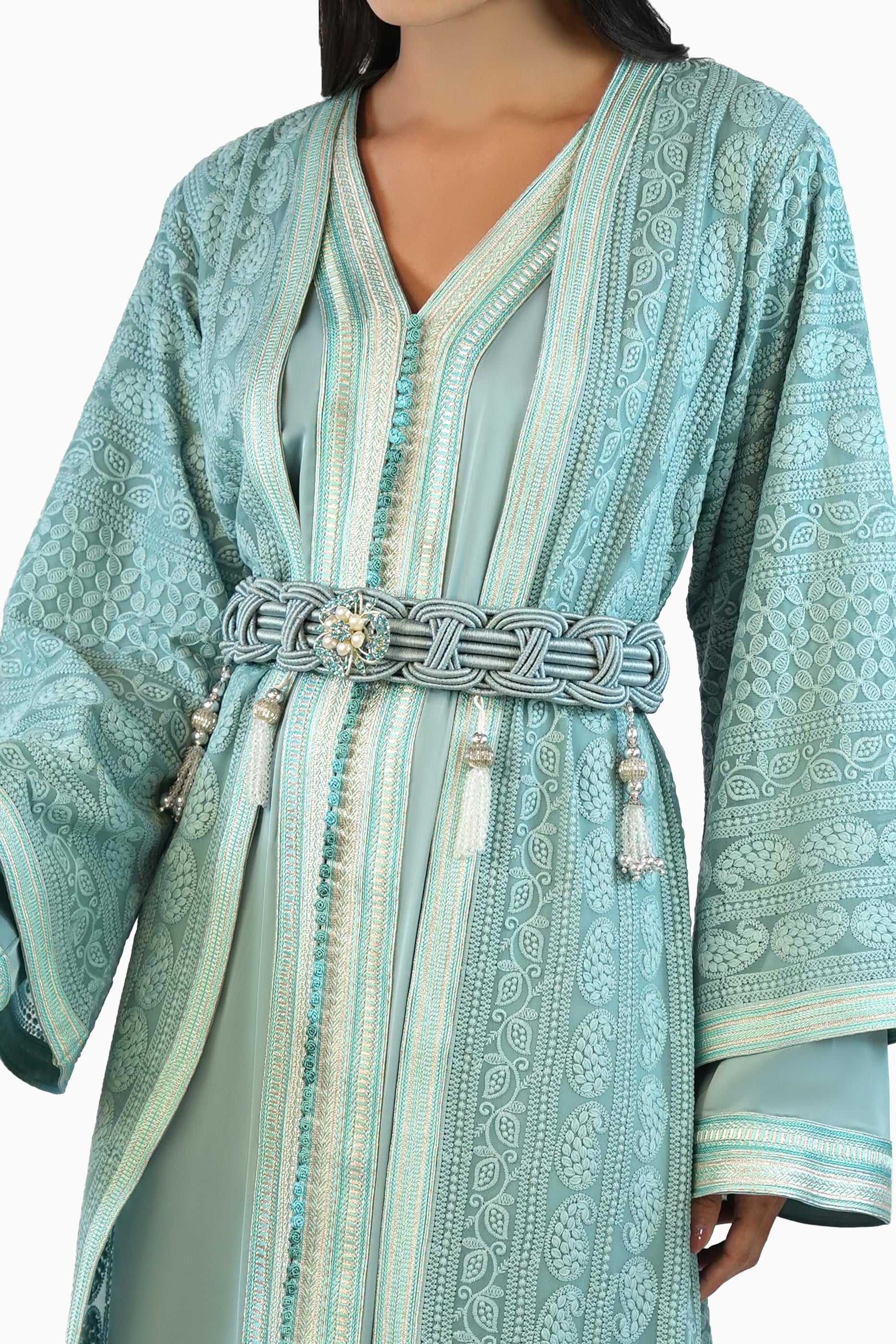 Ritaj Mint - Embellished Moroccan Inspired Kaftan Dress Set