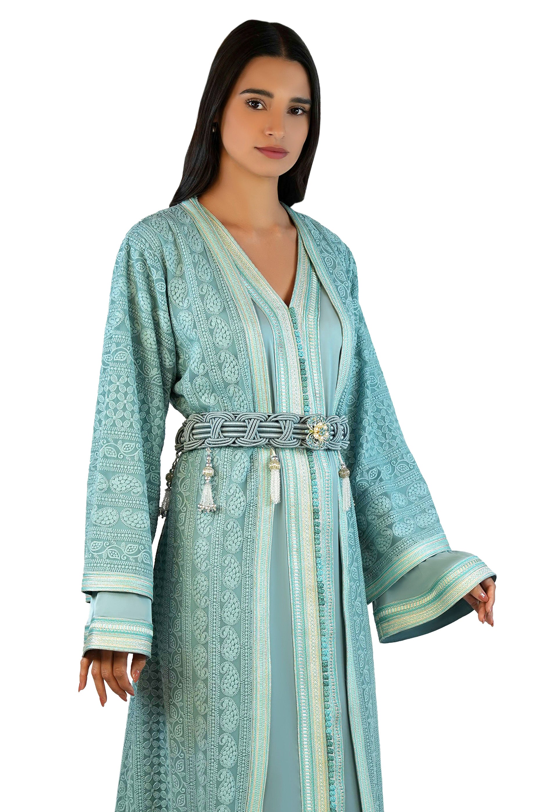Ritaj Mint - Embellished Moroccan Inspired Kaftan Dress Set
