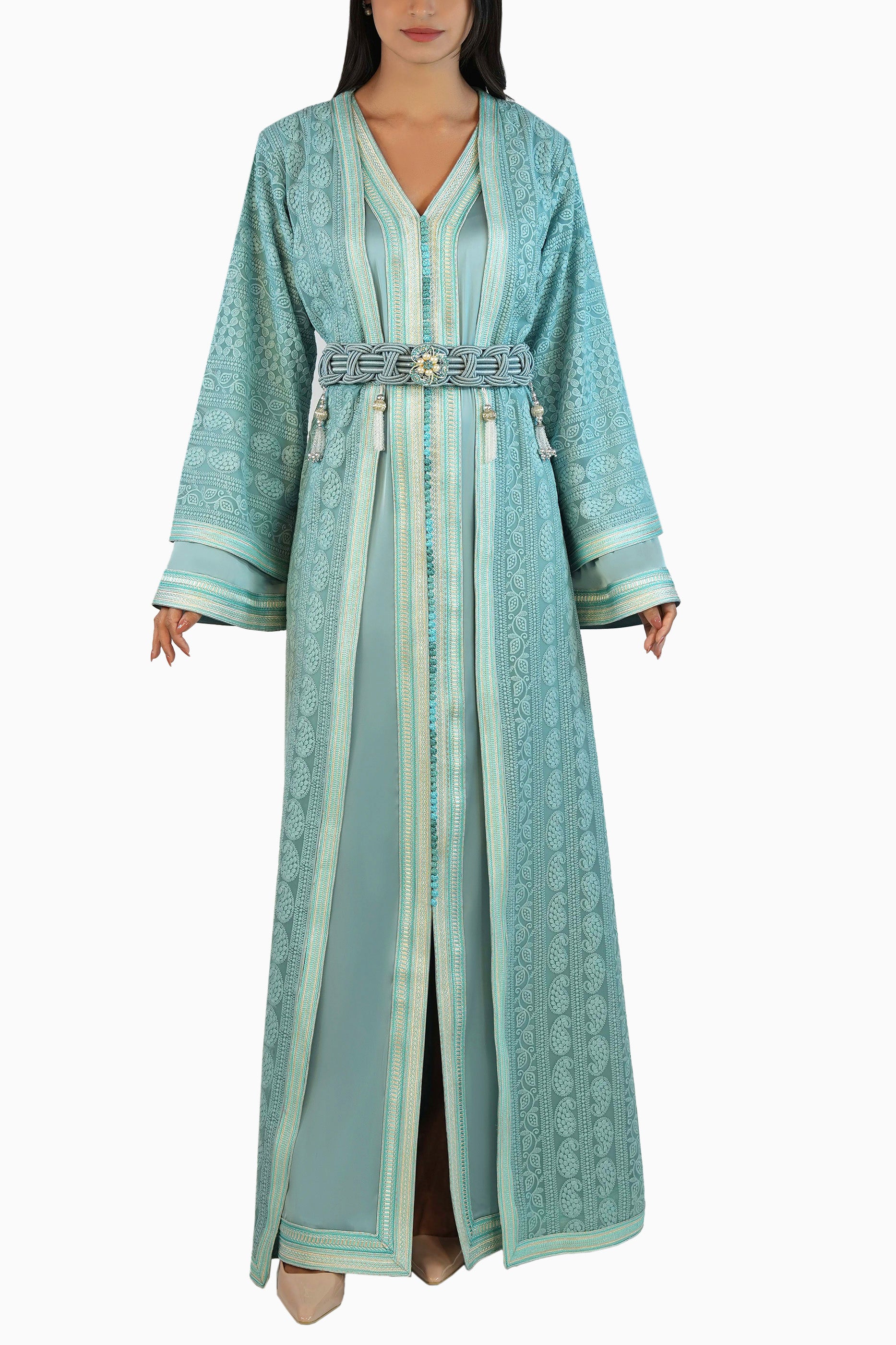 Ritaj Mint - Embellished Moroccan Inspired Kaftan Dress Set