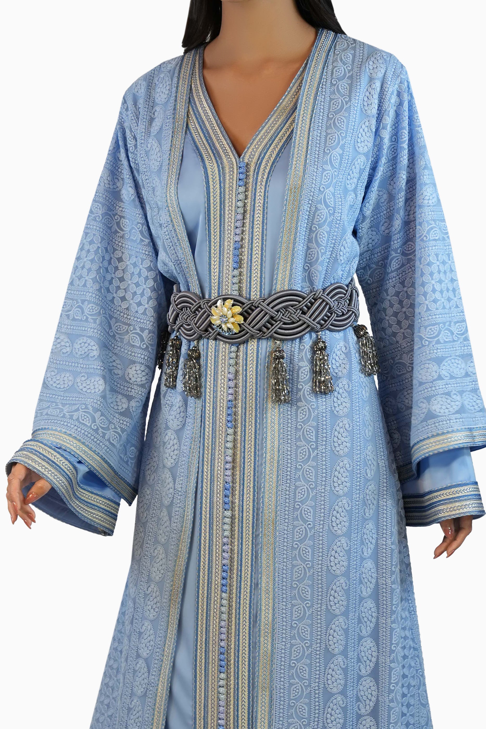 Ritaj Sky - Embellished Moroccan Inspired Kaftan Dress Set
