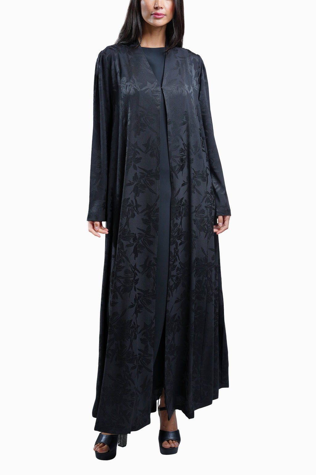 Ruba Black - Crepe Fabric with Printed Floral Abaya