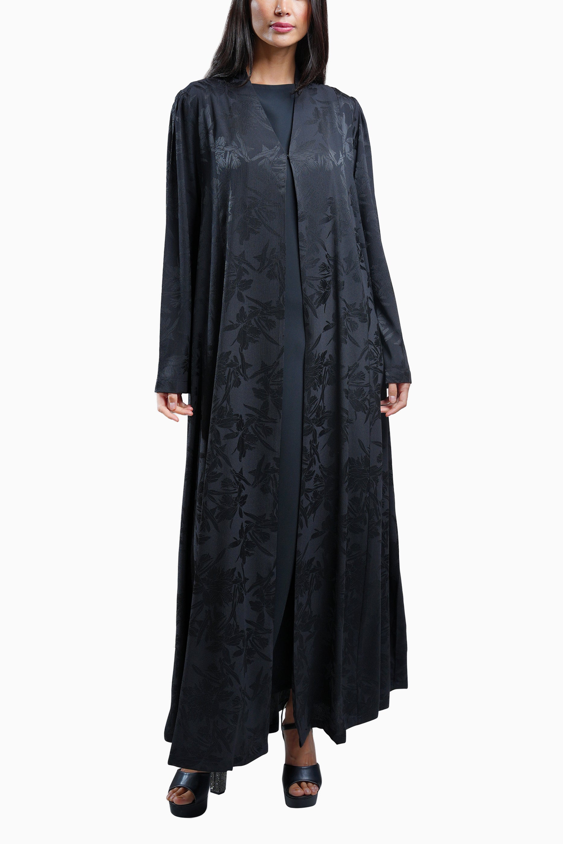 Ruba Black - Crepe Fabric with Printed Floral Abaya