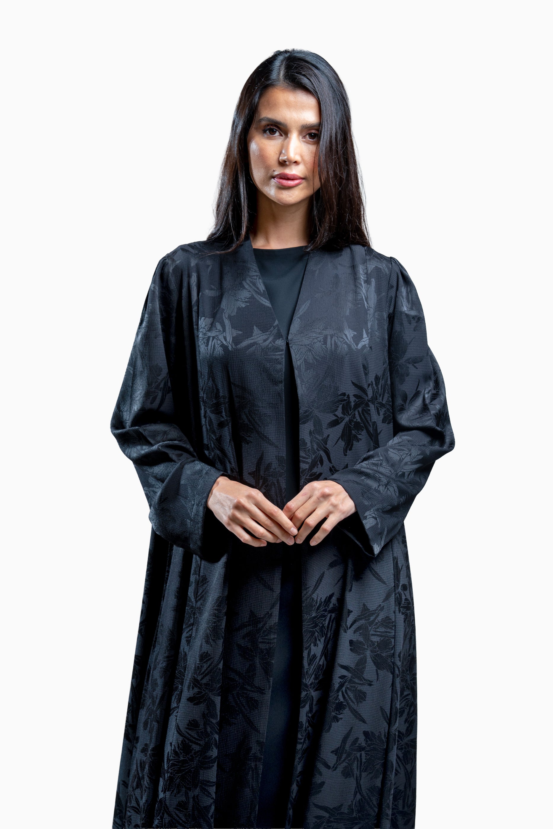 Ruba Black - Crepe Fabric with Printed Floral Abaya