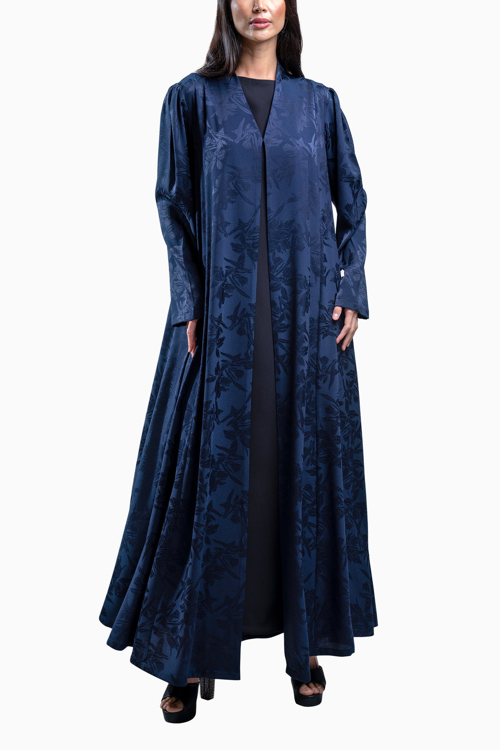 Ruba Dark Navy- Crepe Fabric with Printed Floral Abaya