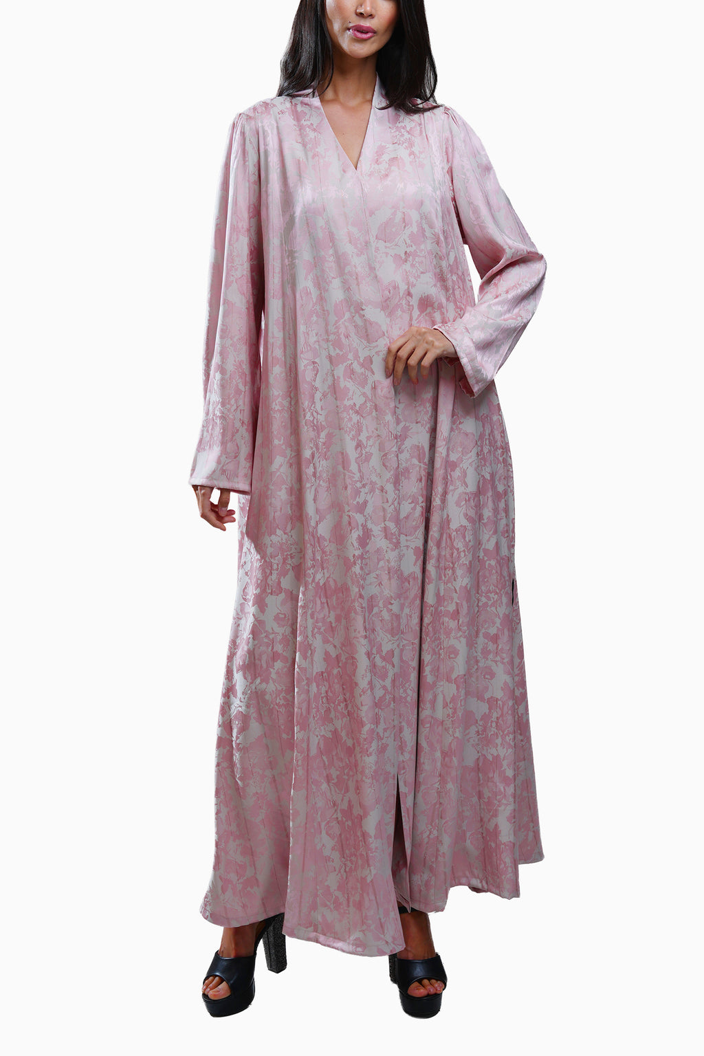 Wara Blush - Silk Fabric with Printed Floral Abaya