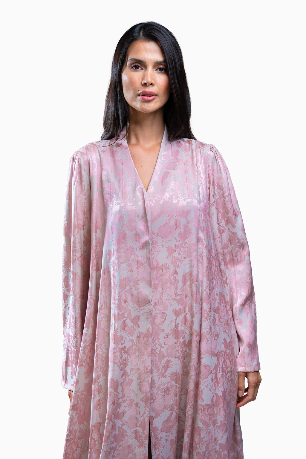 Wara Blush - Silk Fabric with Printed Floral Abaya