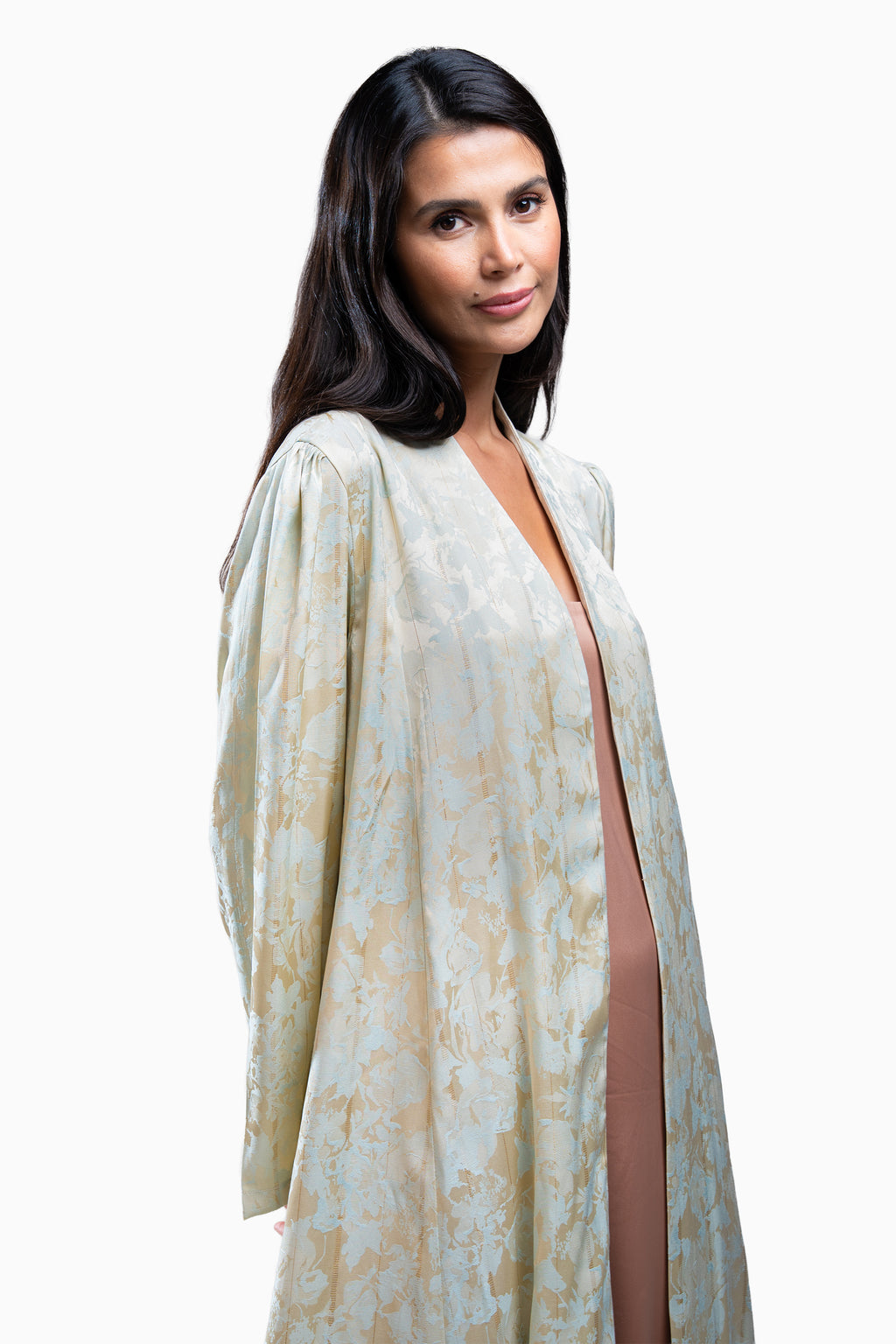 Wara Cream - Silk Fabric with Printed Floral Abaya