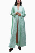 Wara Mint - Silk Fabric with Printed Floral Abaya