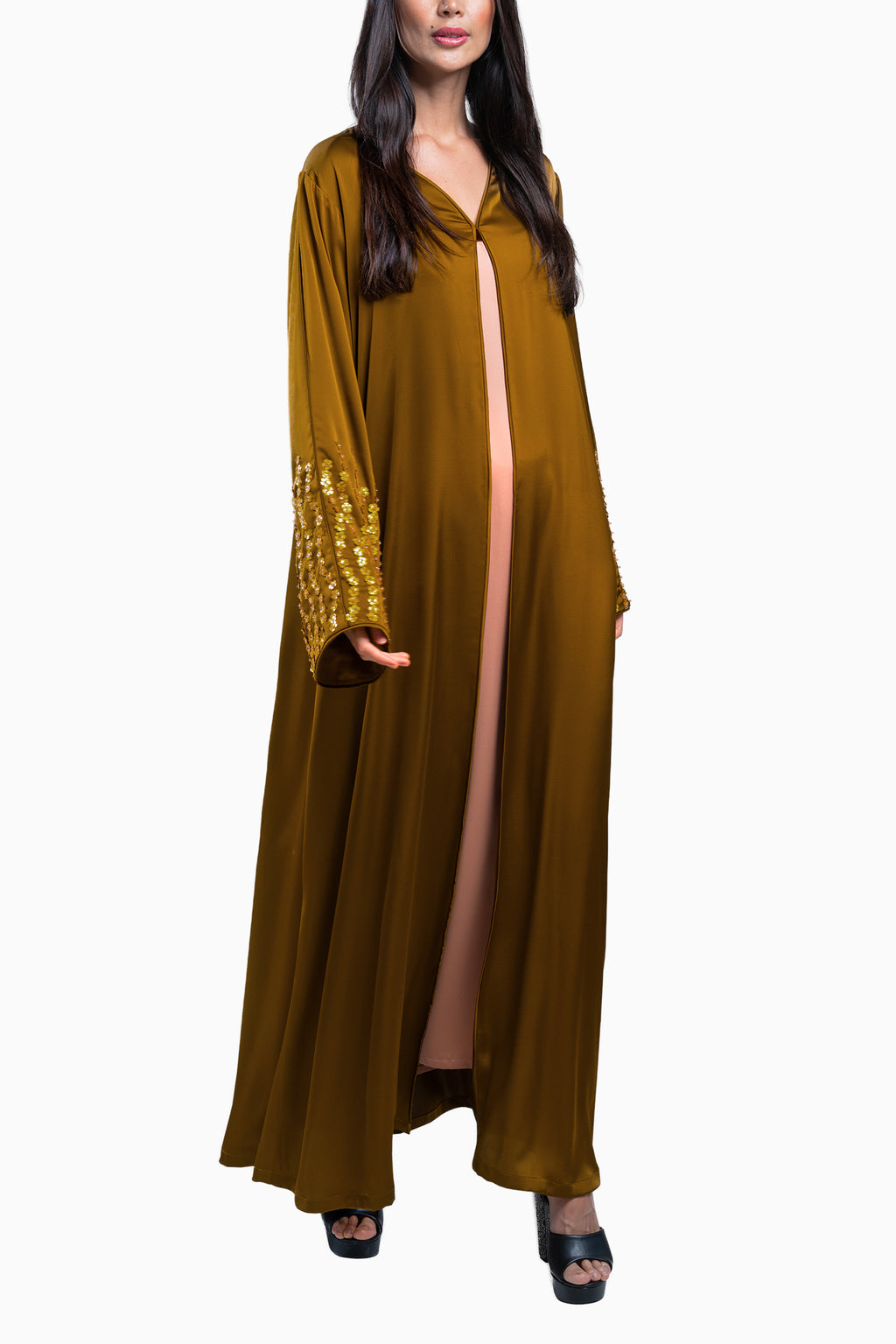 Zahr Gold - Minimalist Abaya with Flower Embroidery