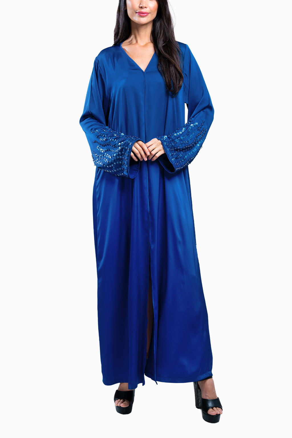 Zahr Blue - Minimalist Abaya with Flower Embroidery