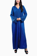 Zahr Blue - Minimalist Abaya with Flower Embroidery