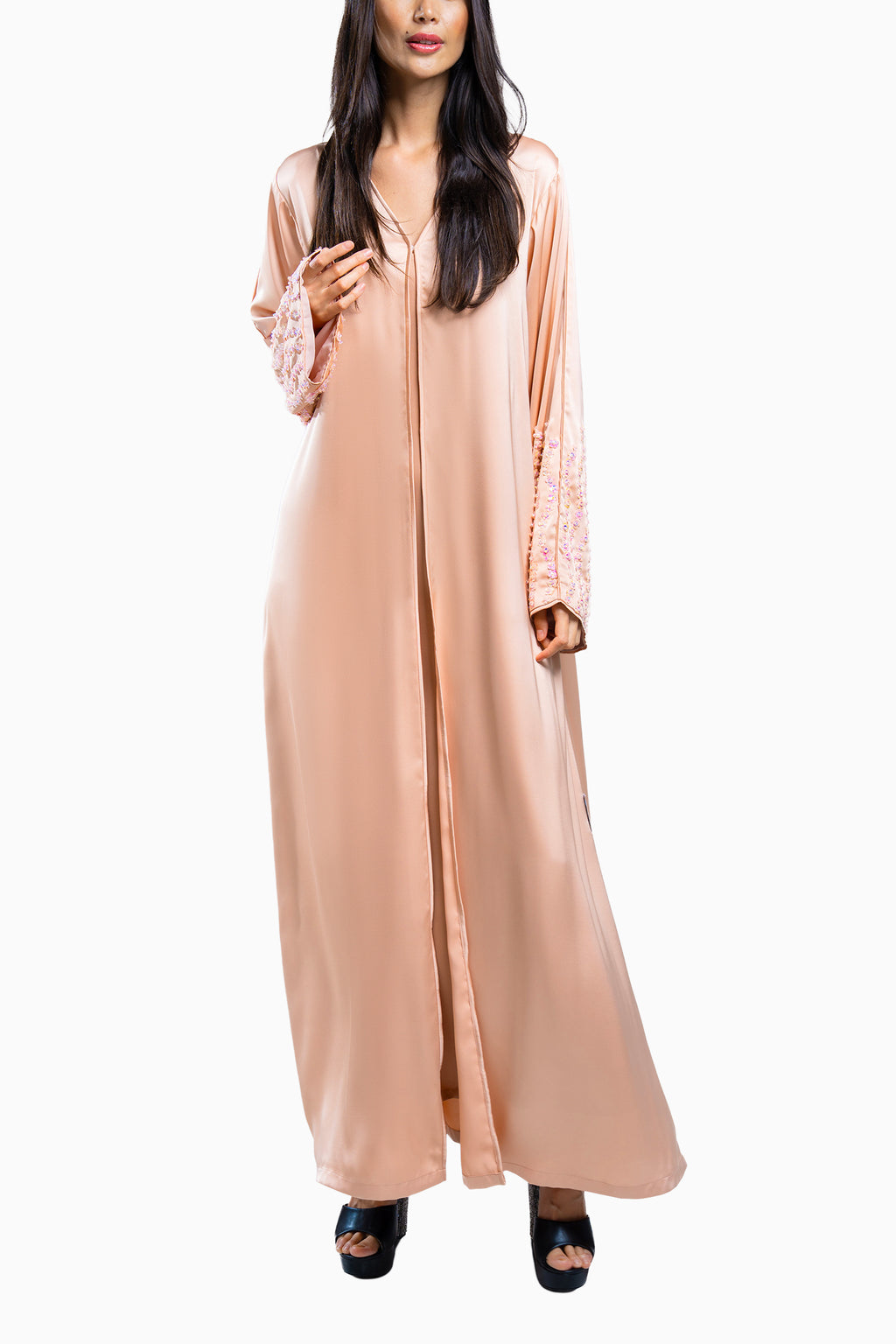 Zahr Blush - Minimalist Abaya with Flower Embroidery