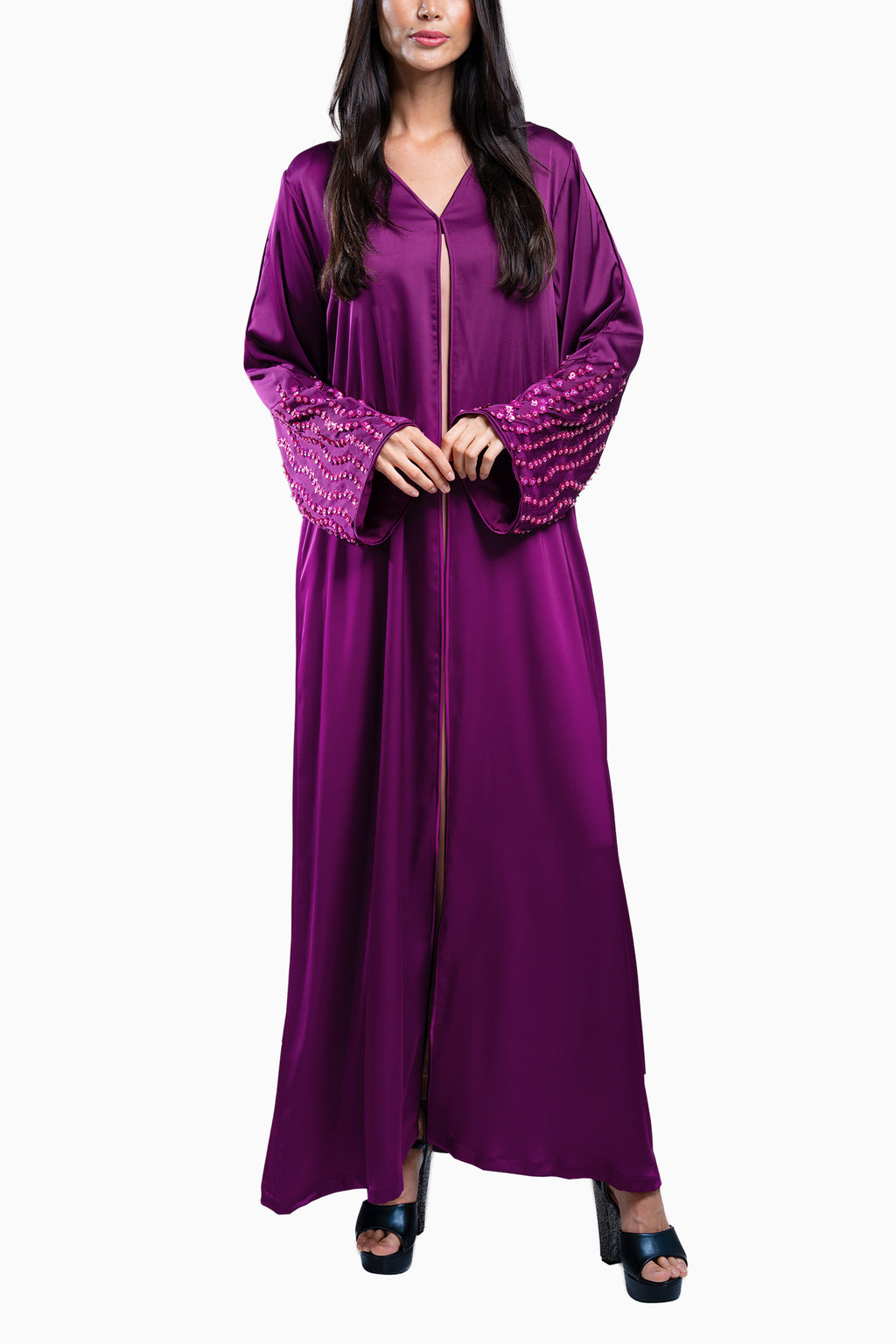 Zahr Purple - Minimalist Abaya with Flower Embroidery