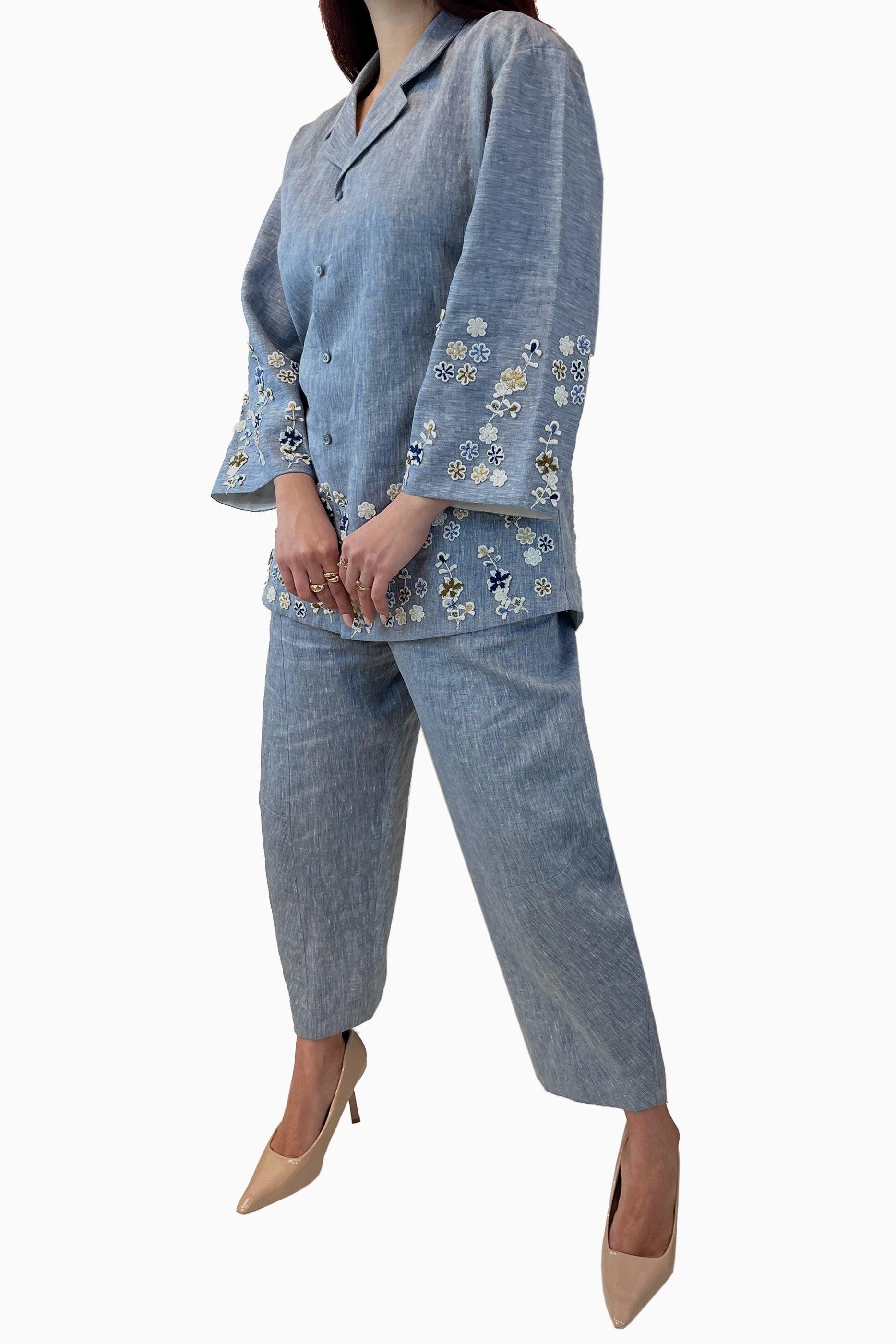 Aalya - Floral Embroidered Cotton Long Sleeved and Pants Set
