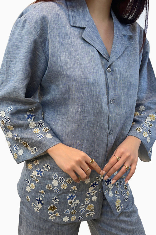 Aalya - Floral Embroidered Cotton Long Sleeved and Pants Set