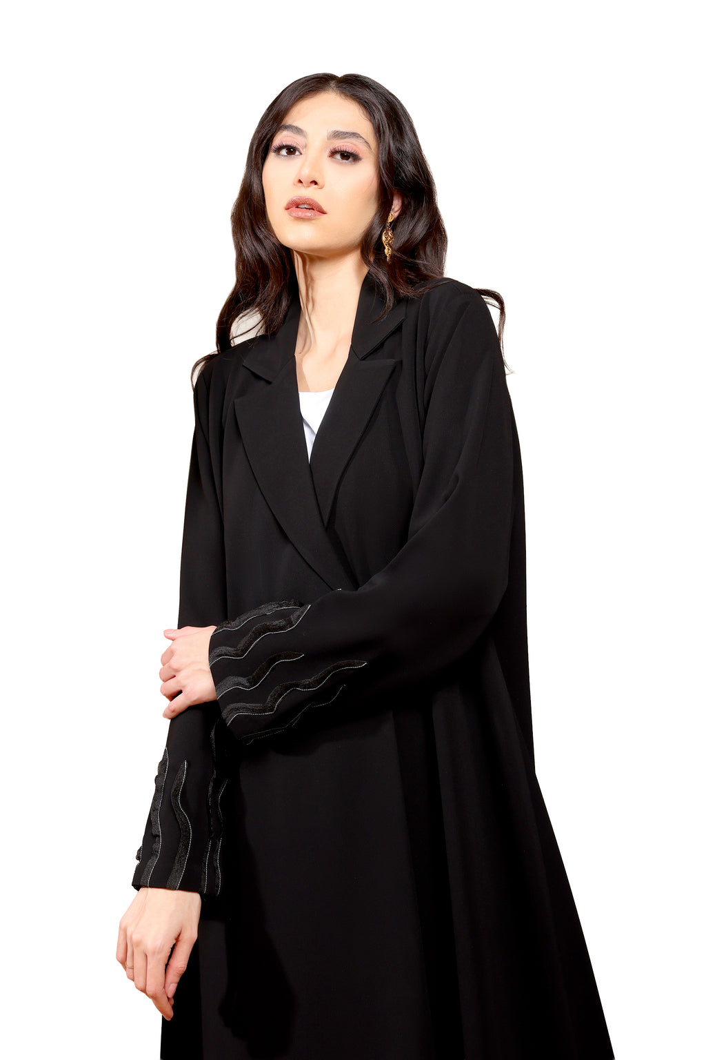 Aya Wave - Crepe Fabric with Sleeve Waves Embroidery Abaya