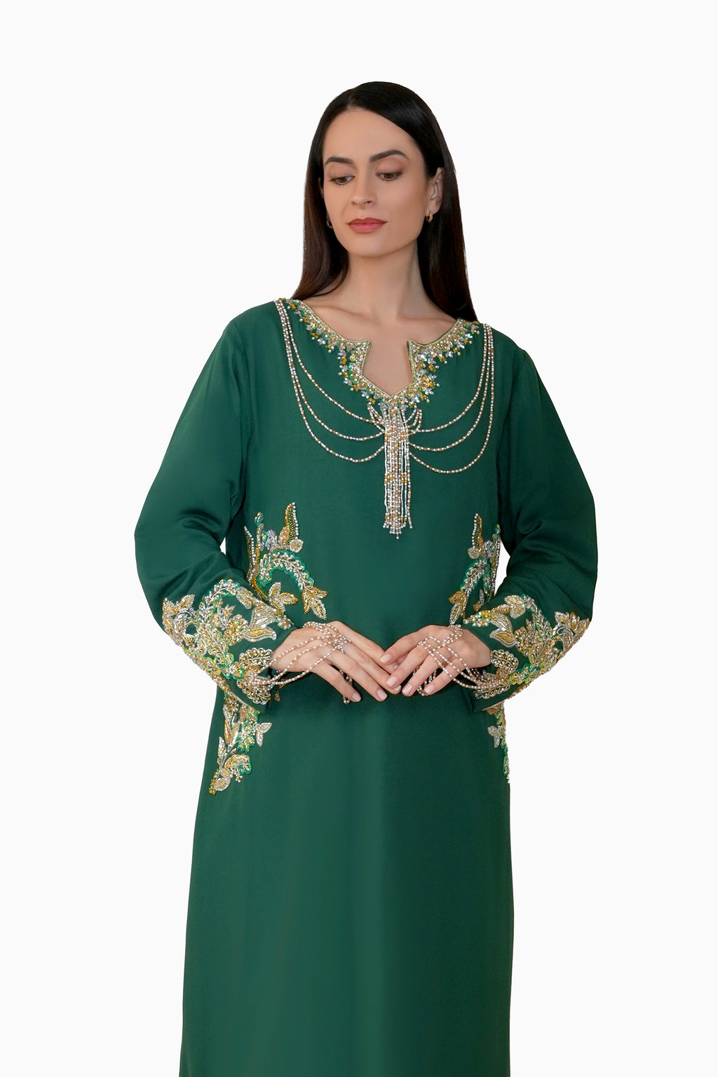 Azalea Green - Embroidered Floral Kaftan Dress