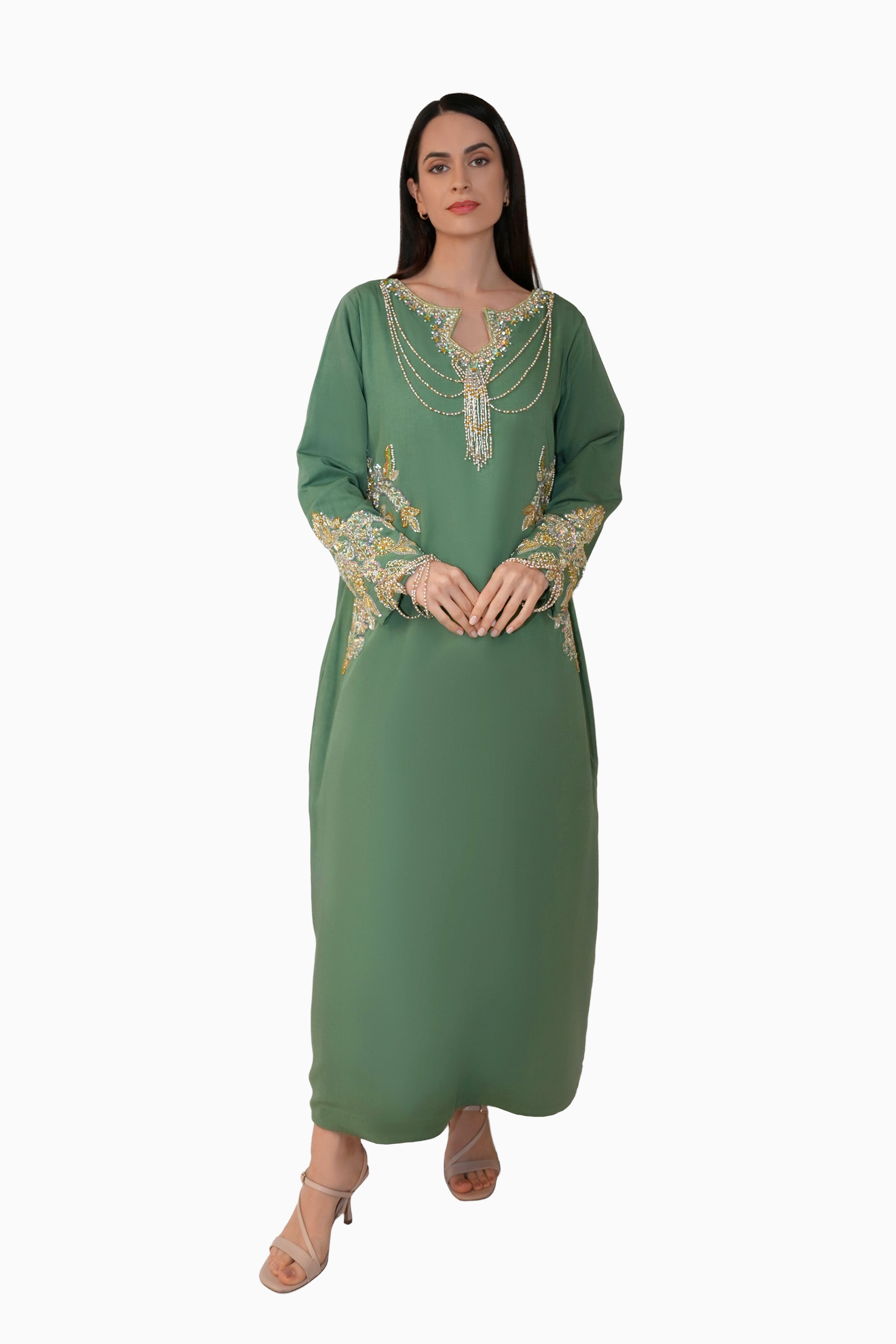 Azalea Mint - Embroidered Floral Kaftan Dress