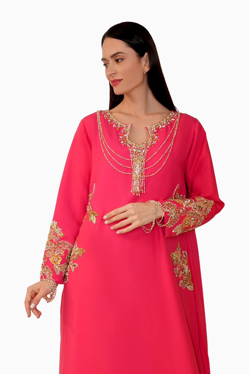 Azalea Peach - Embroidered Floral Kaftan Dress