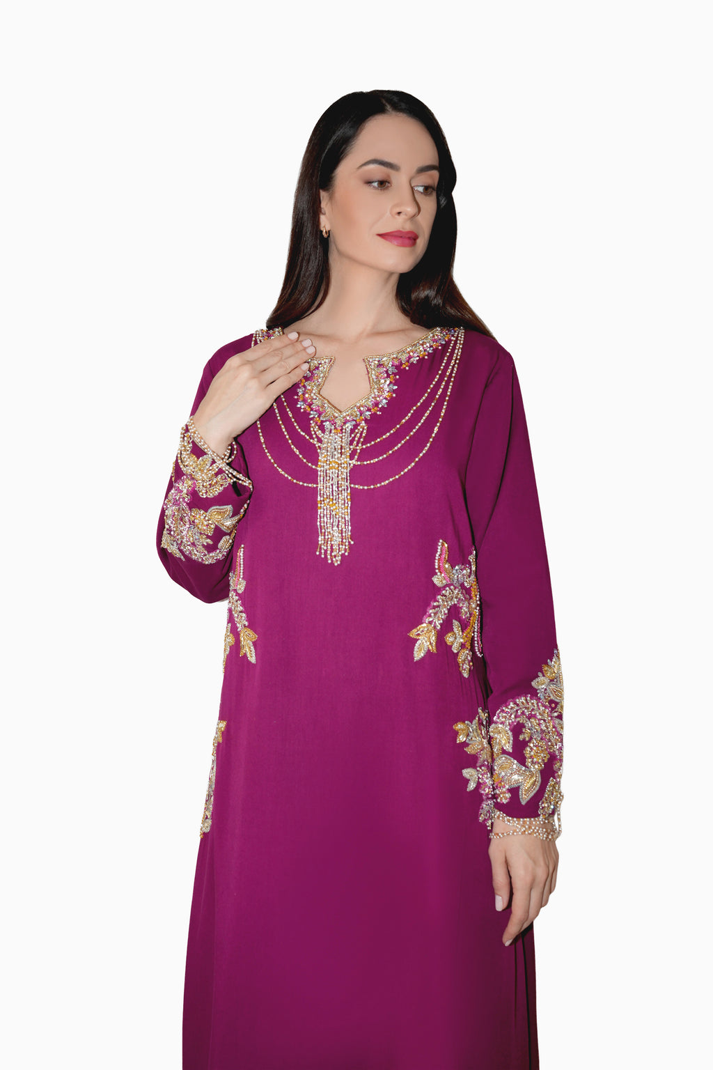 Azalea Blush - Embroidered Floral Kaftan Dress