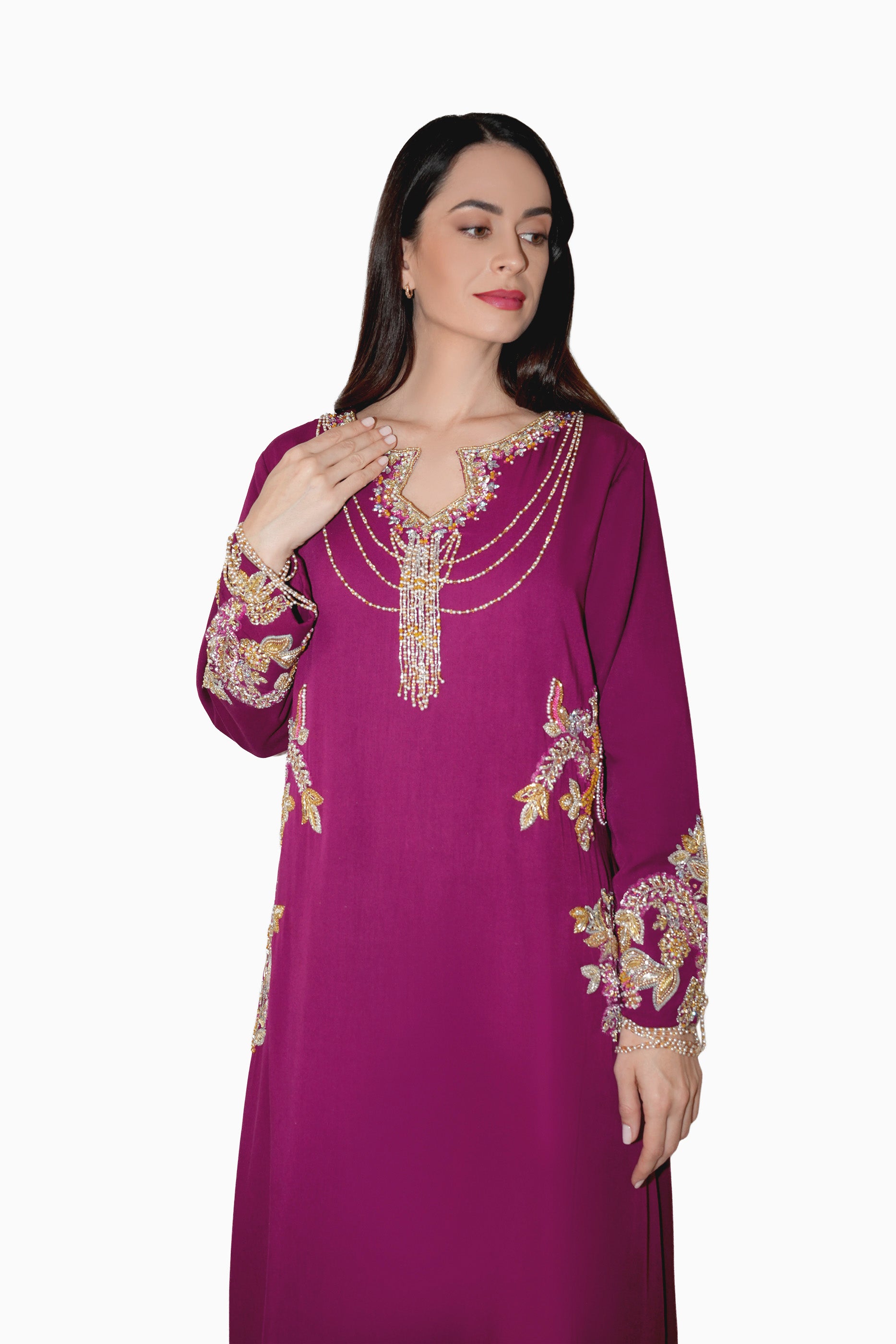 Azalea Blush - Embroidered Floral Kaftan Dress