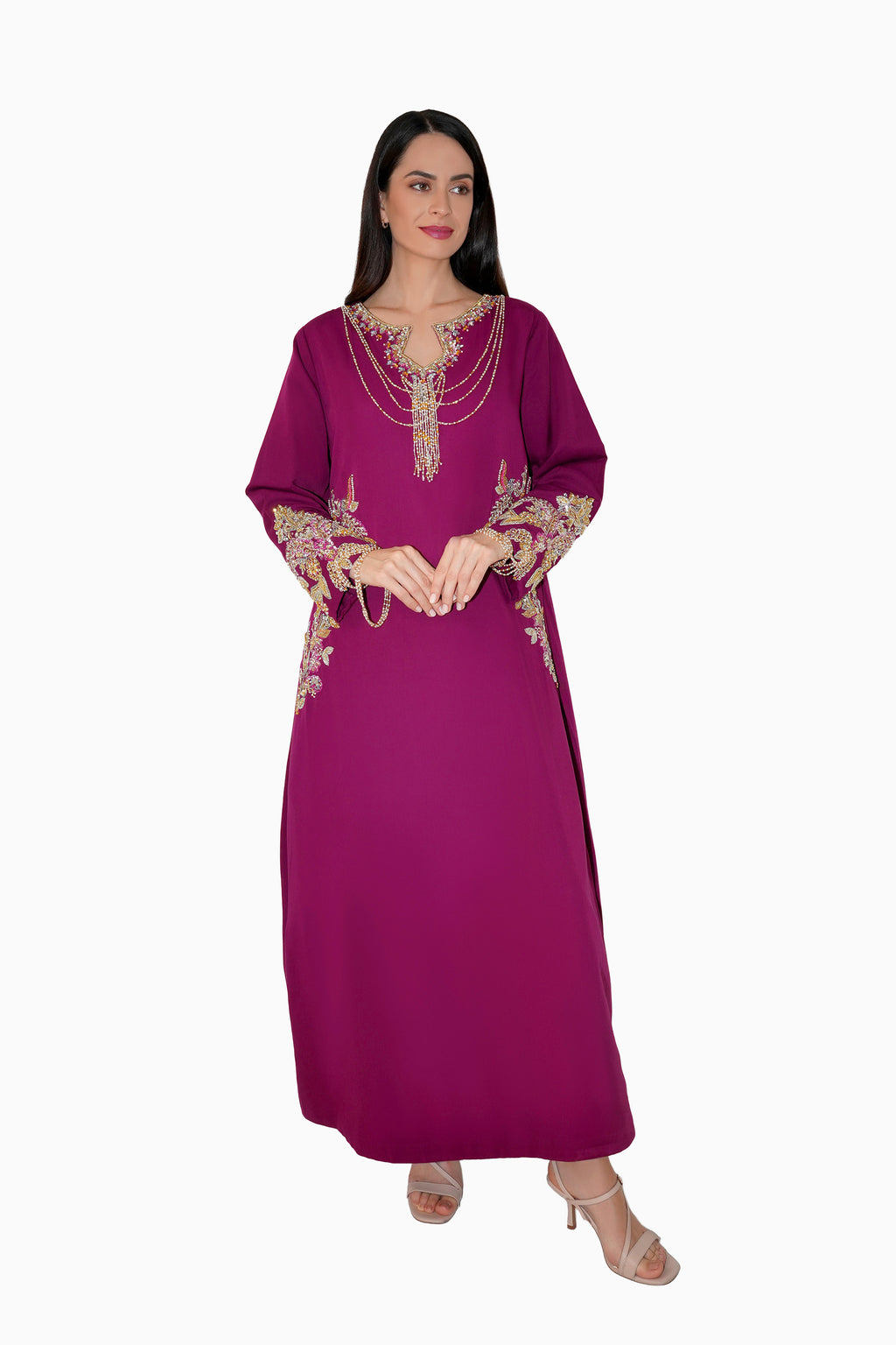 Azalea Blush - Embroidered Floral Kaftan Dress