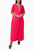 Azalea Peach - Embroidered Floral Kaftan Dress