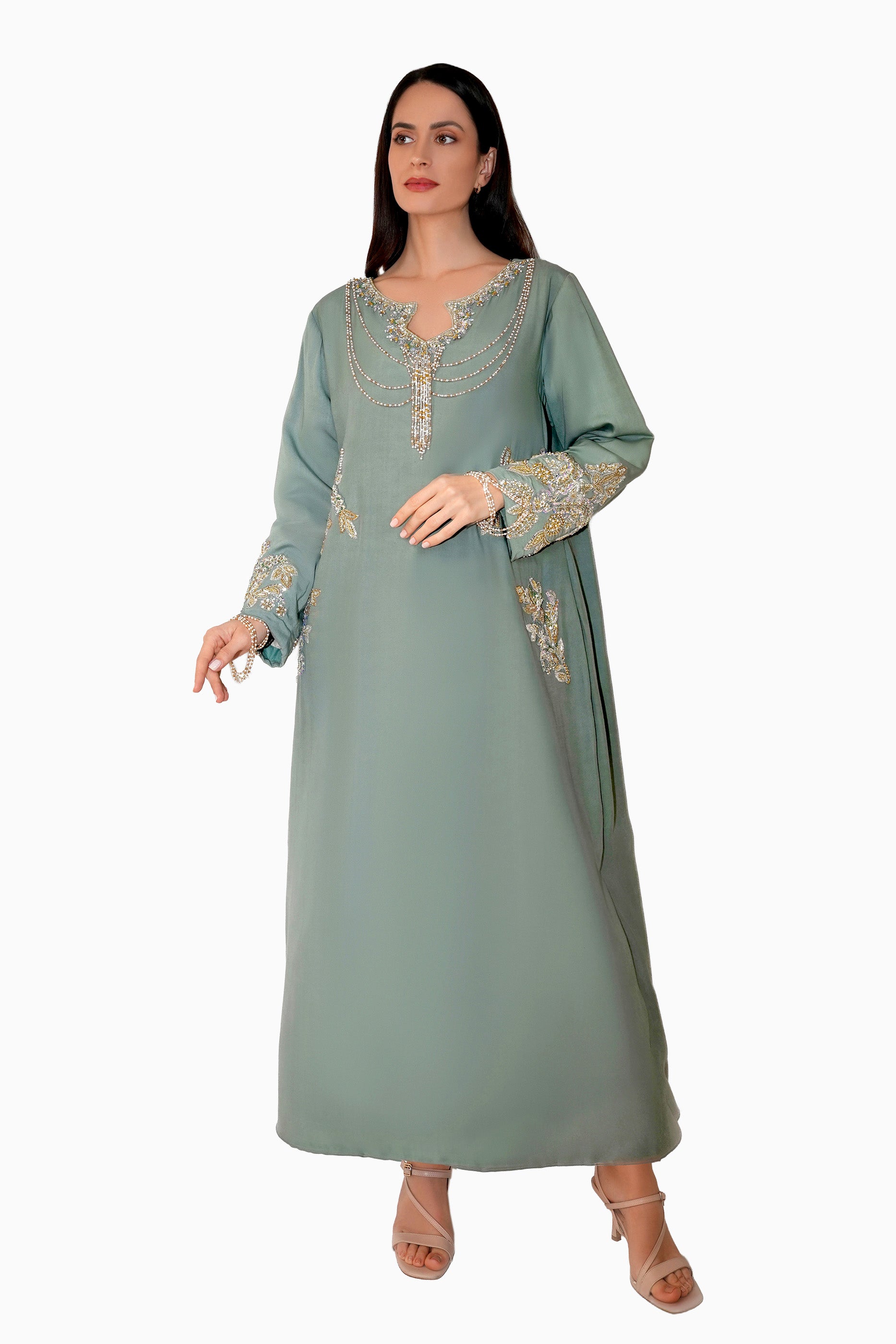 Azalea Teal - Embroidered Floral Kaftan Dress