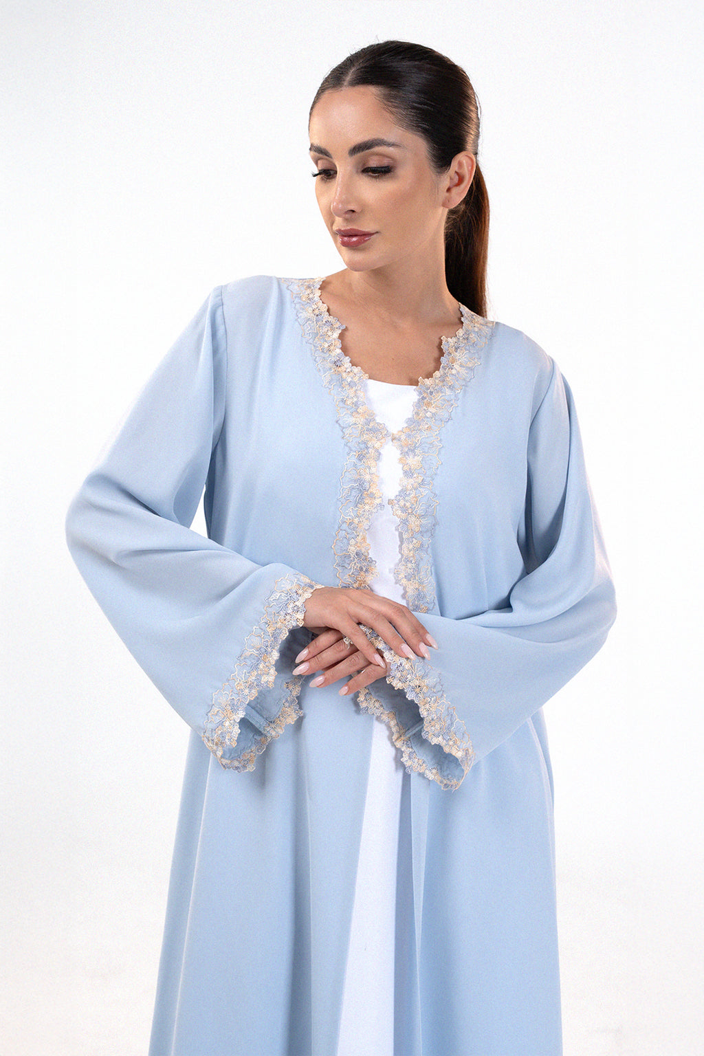 Farah Sky - Floral Lace Abaya Set