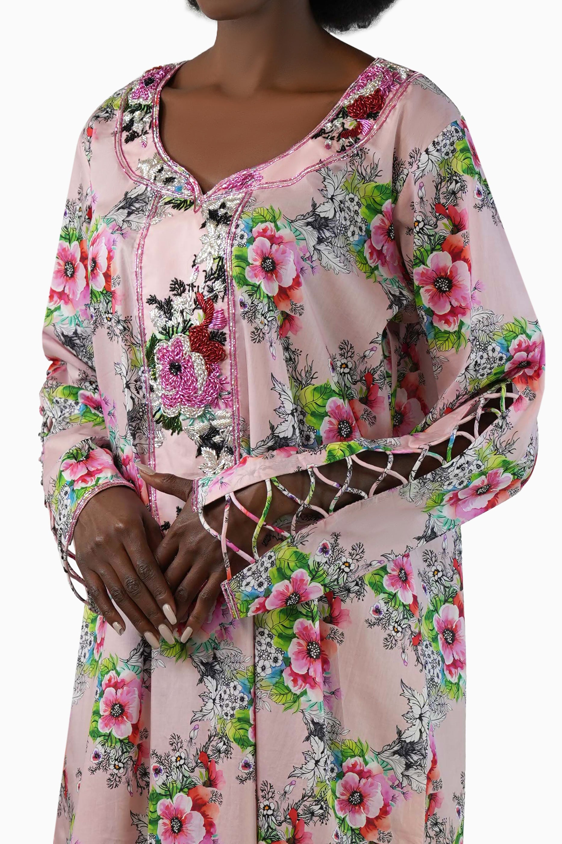 Flo Blush - Printed Floral Kaftan Dress