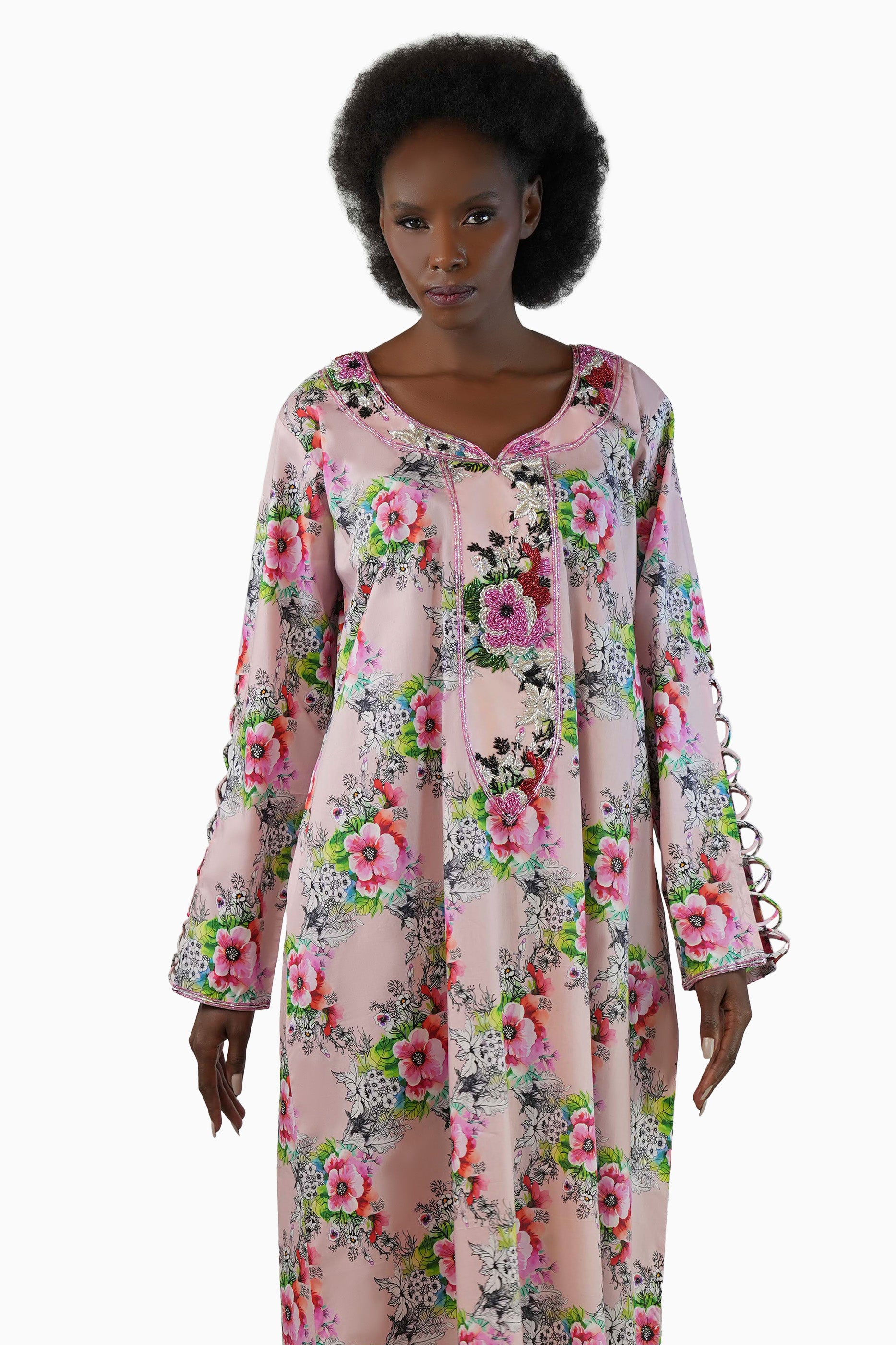 Flo Blush - Printed Floral Kaftan Dress
