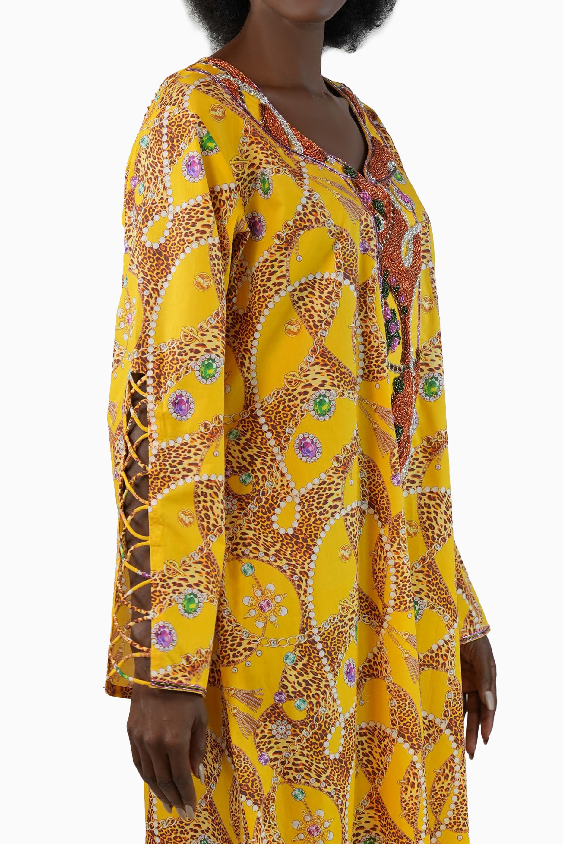 Flo Maize - Printed Floral Kaftan Dress