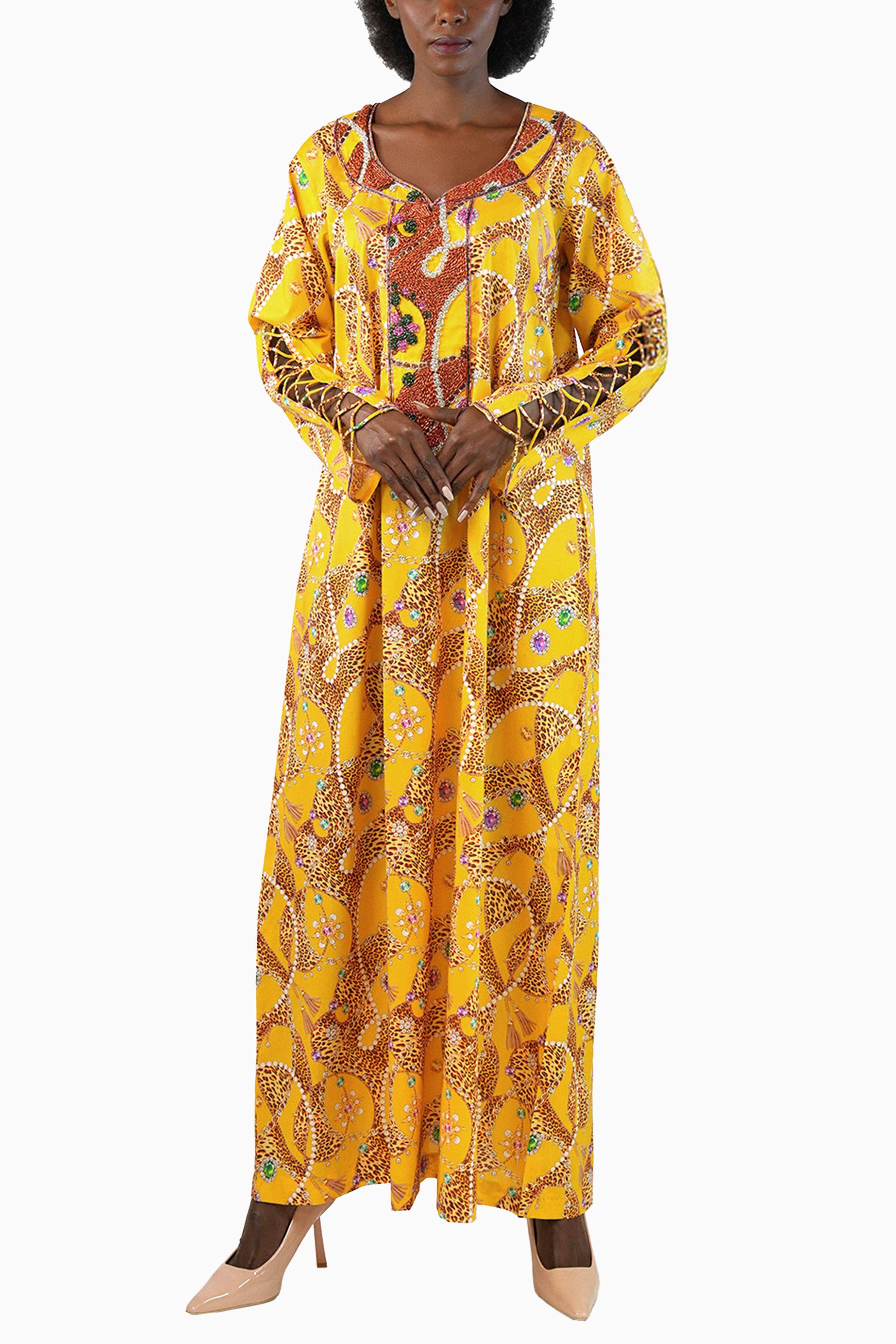 Flo Maize - Printed Floral Kaftan Dress