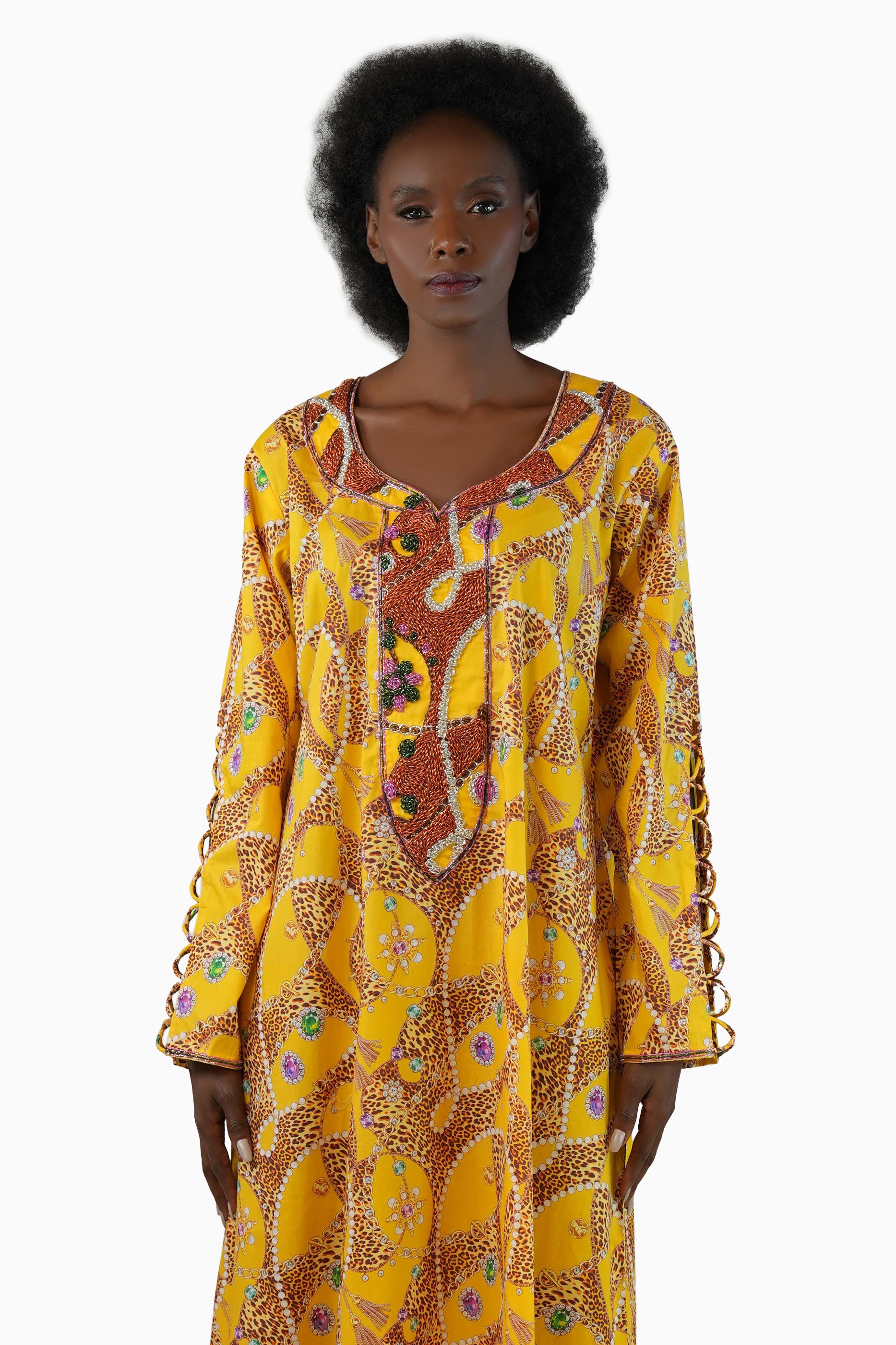 Flo Maize - Printed Floral Kaftan Dress