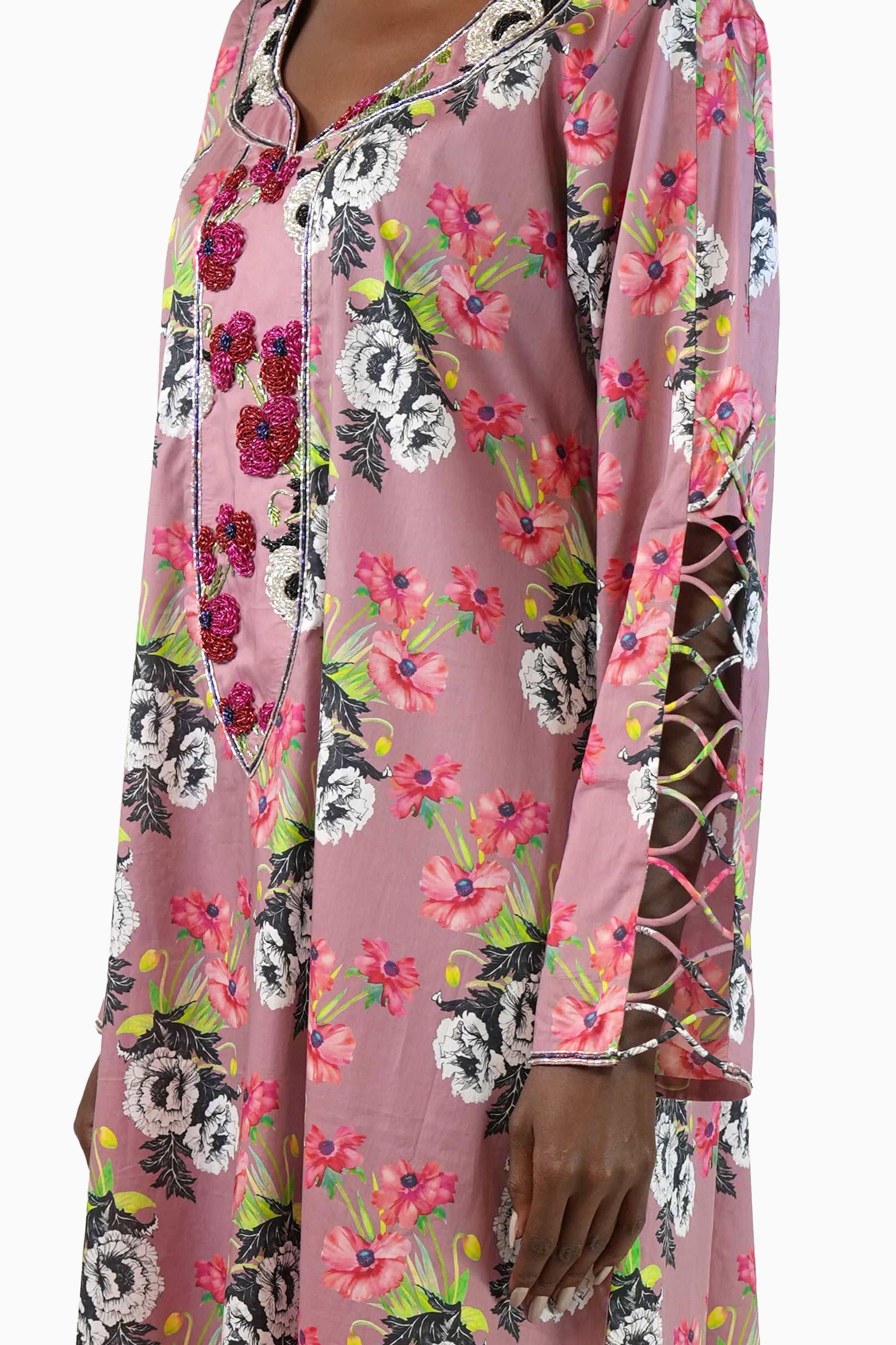 Flo Peony - Printed Floral Kaftan Dress
