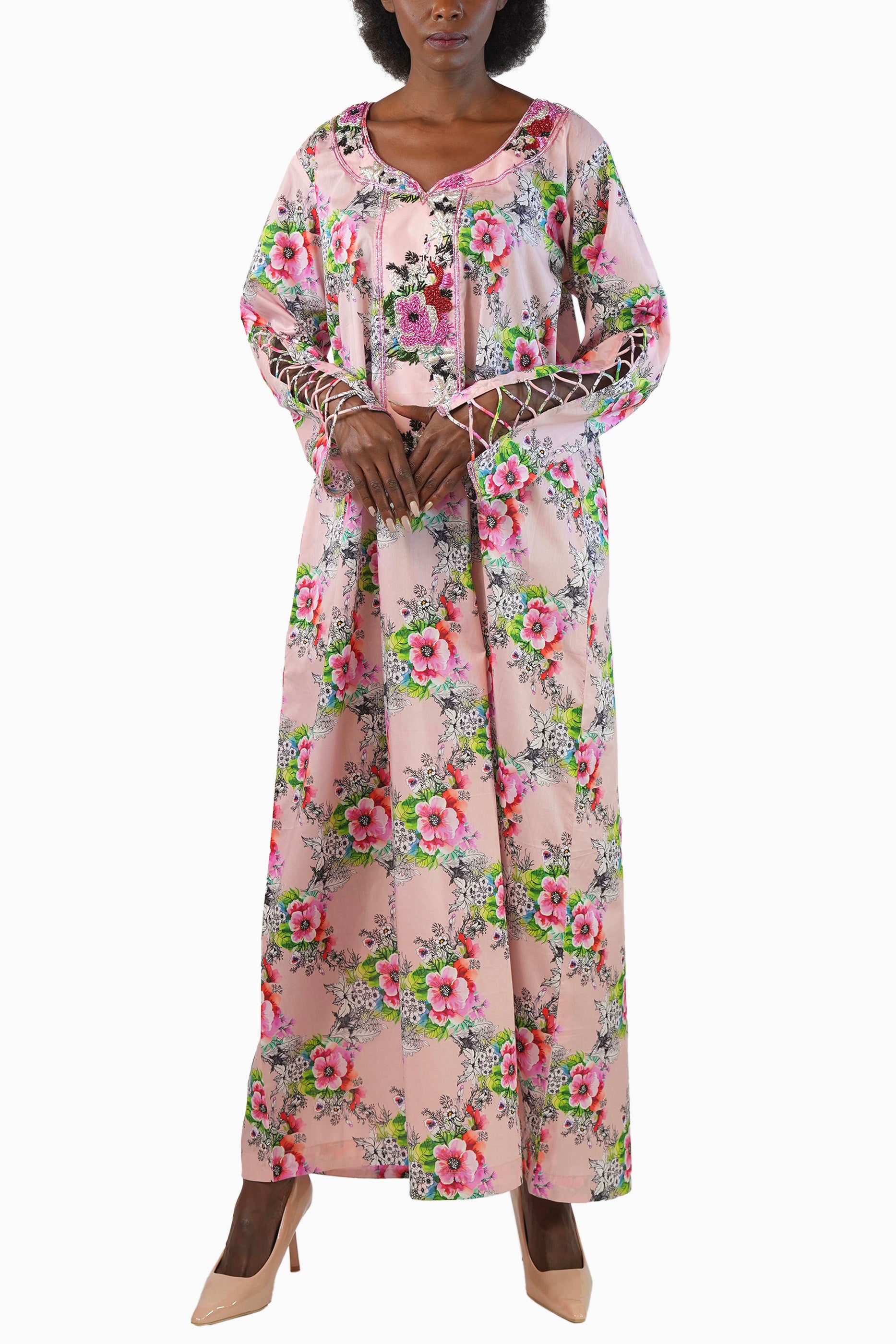 Flo Blush - Printed Floral Kaftan Dress