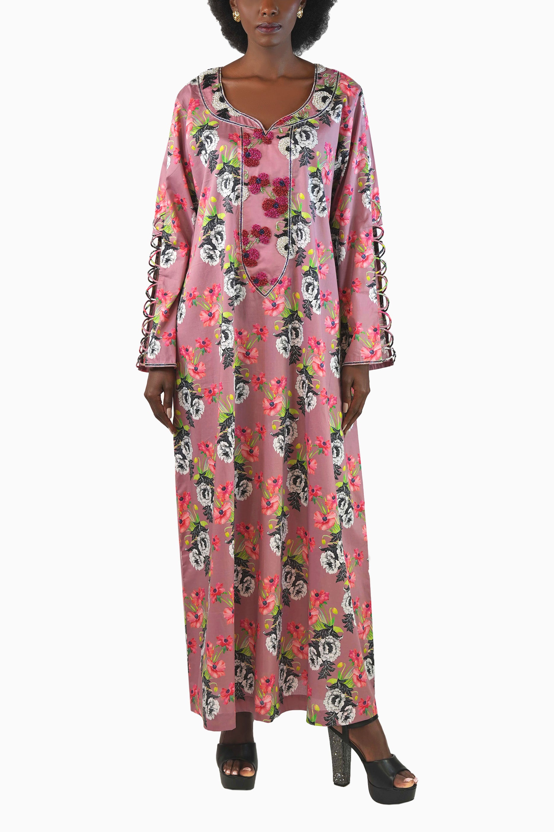 Flo Peony - Printed Floral Kaftan Dress