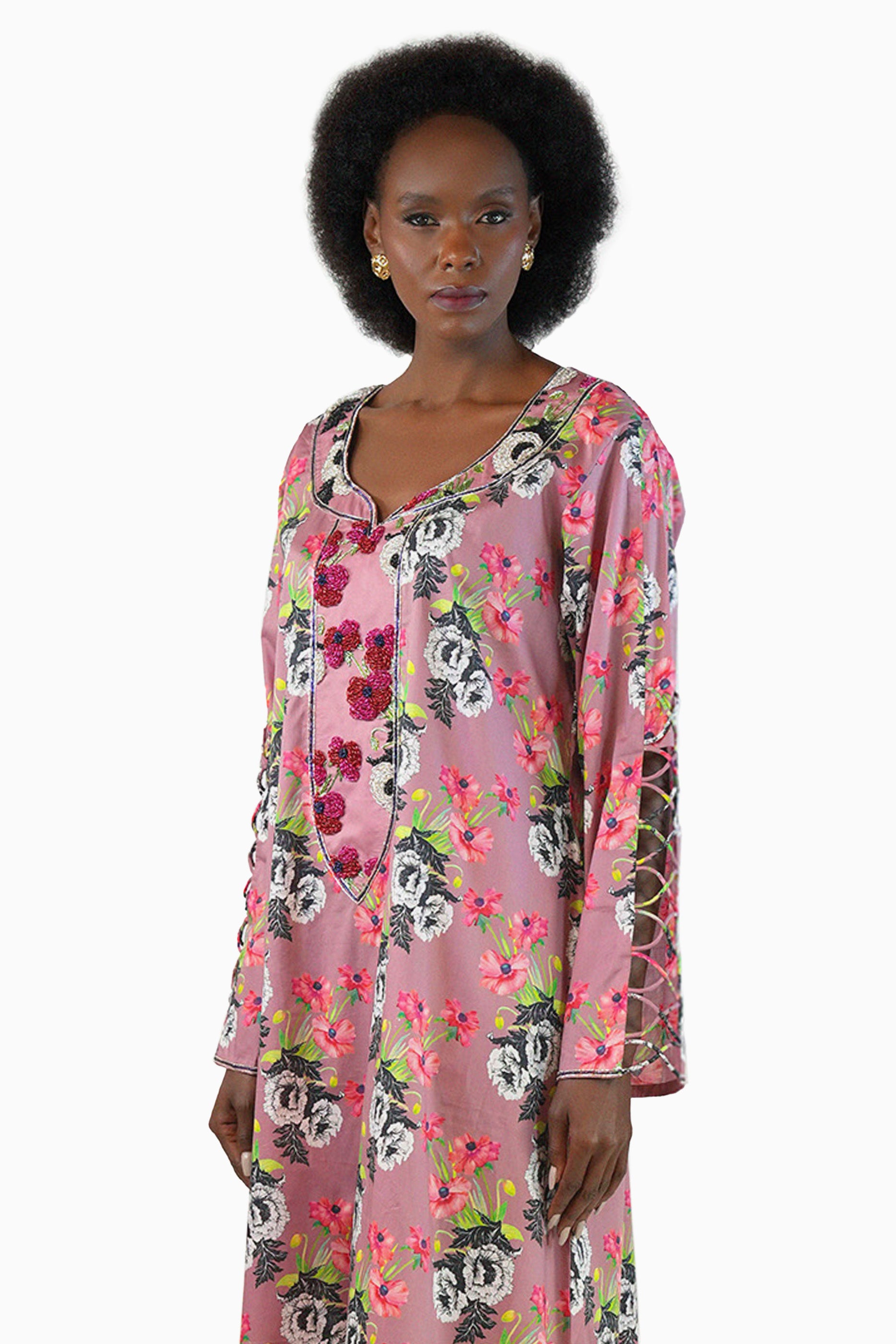Flo Peony - Printed Floral Kaftan Dress