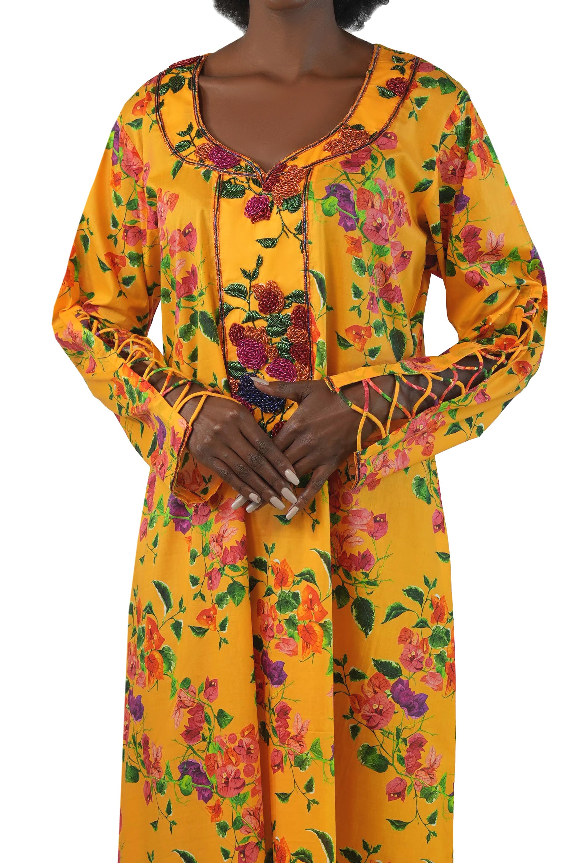 Flo Rosy - Printed Floral Kaftan Dress