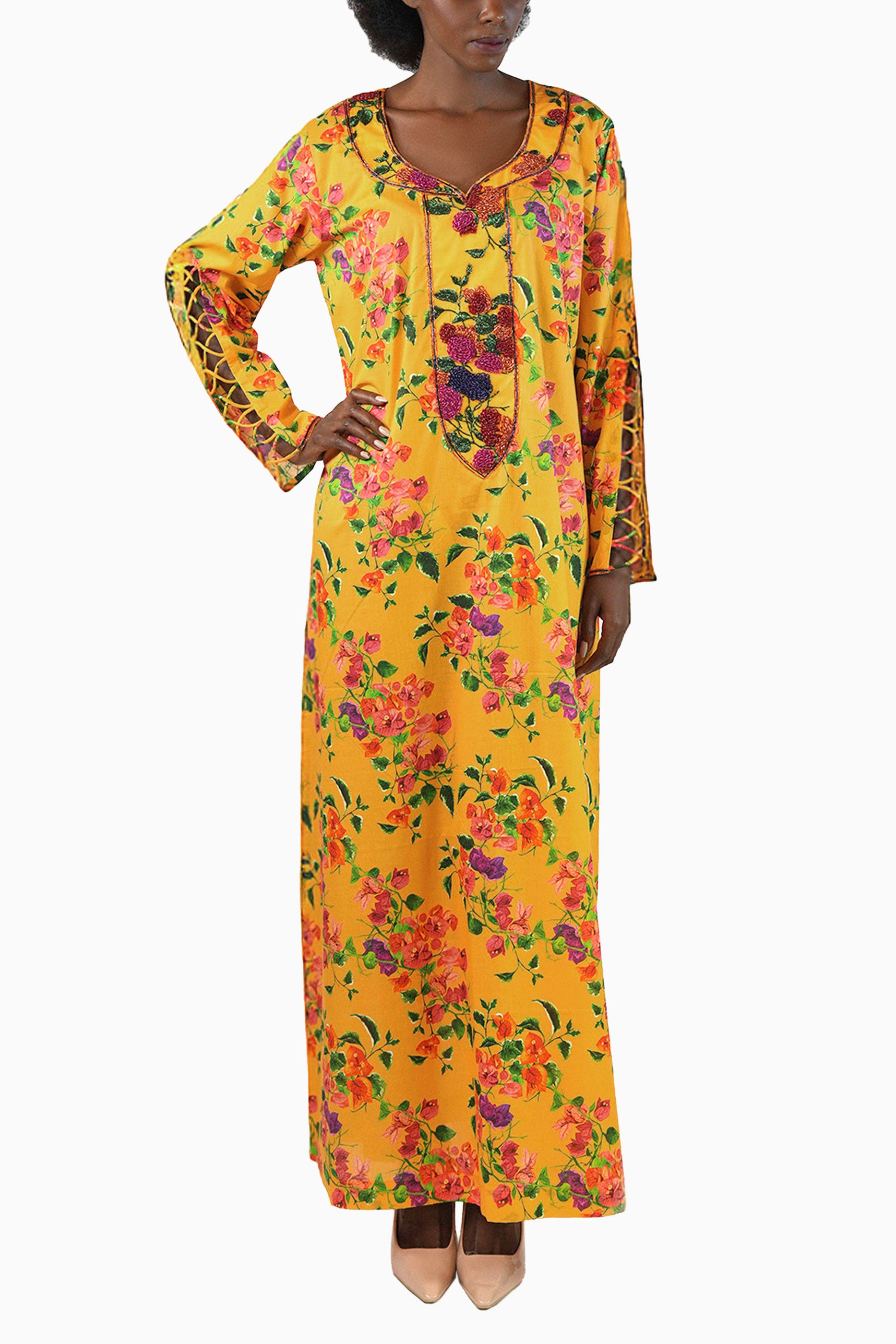Flo Rosy - Printed Floral Kaftan Dress
