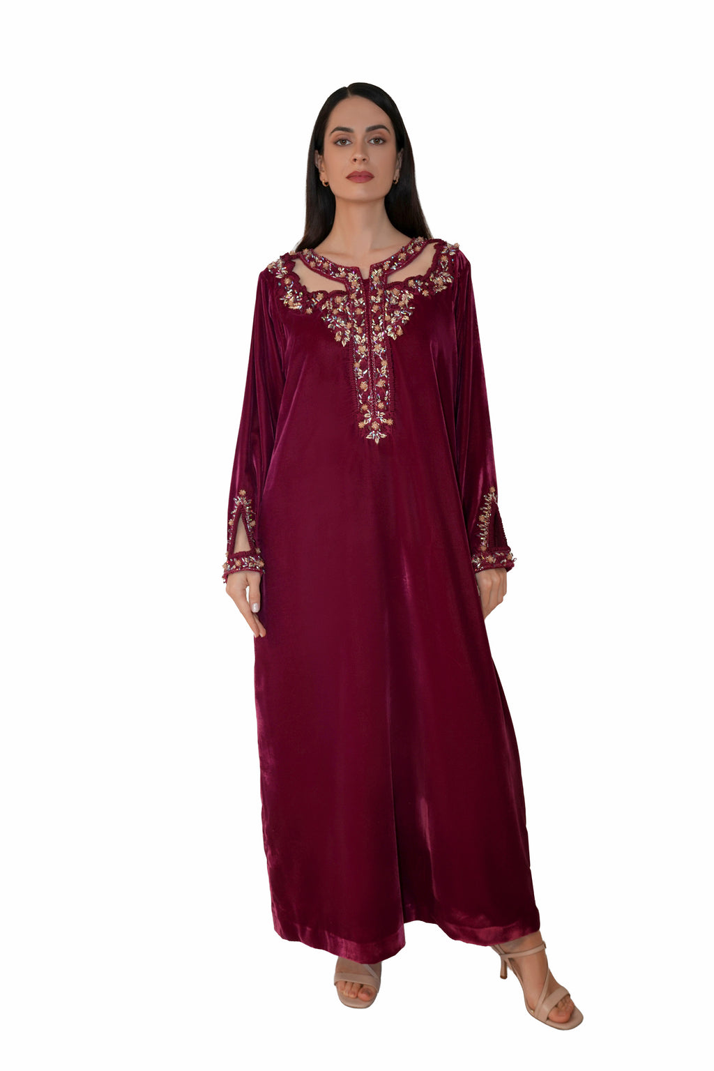 Hadiqa Red - Velvet Midnight Embroidery Floral Dress