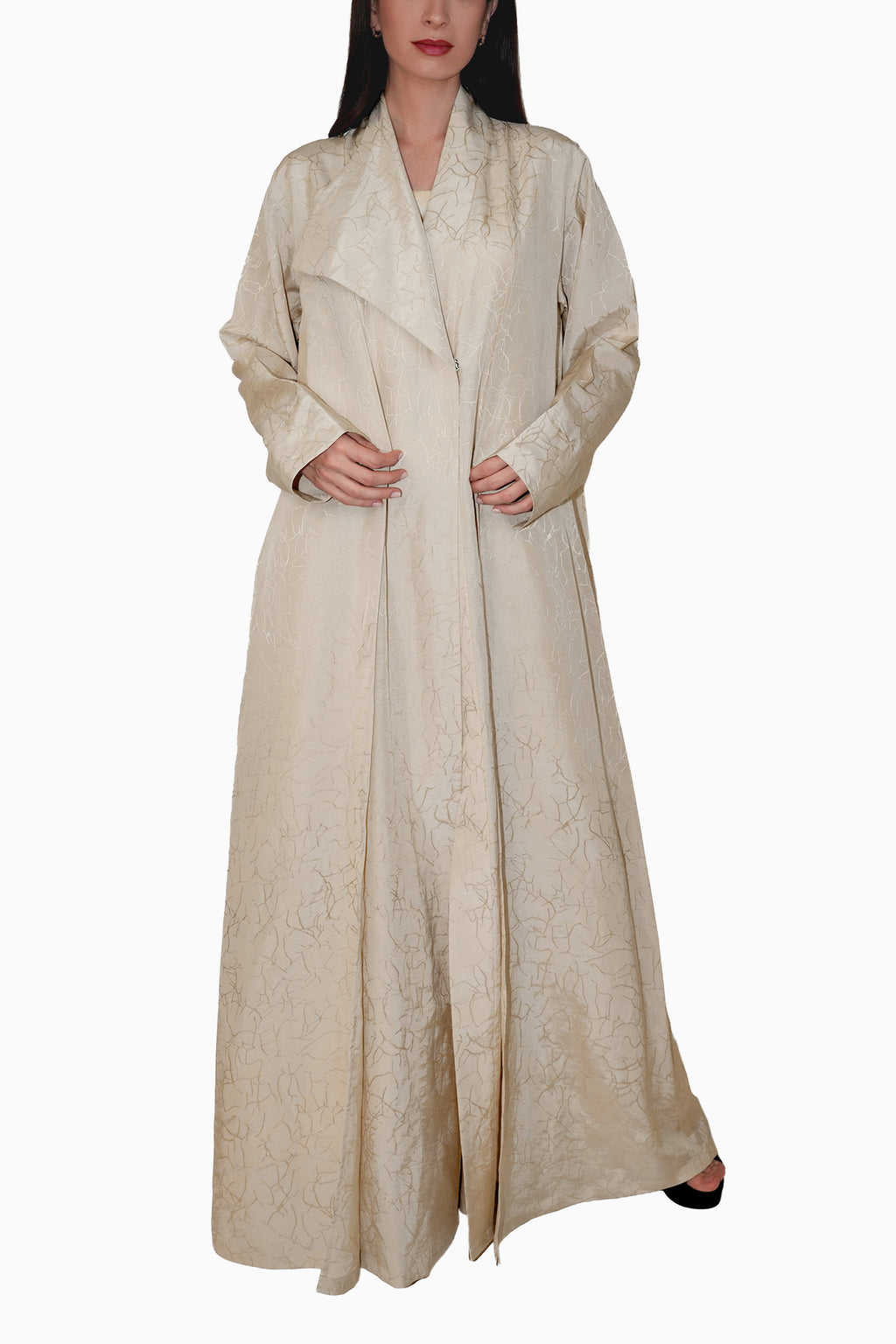 Lama Cream - Wrap Style with Abstract Printed Lines Abaya