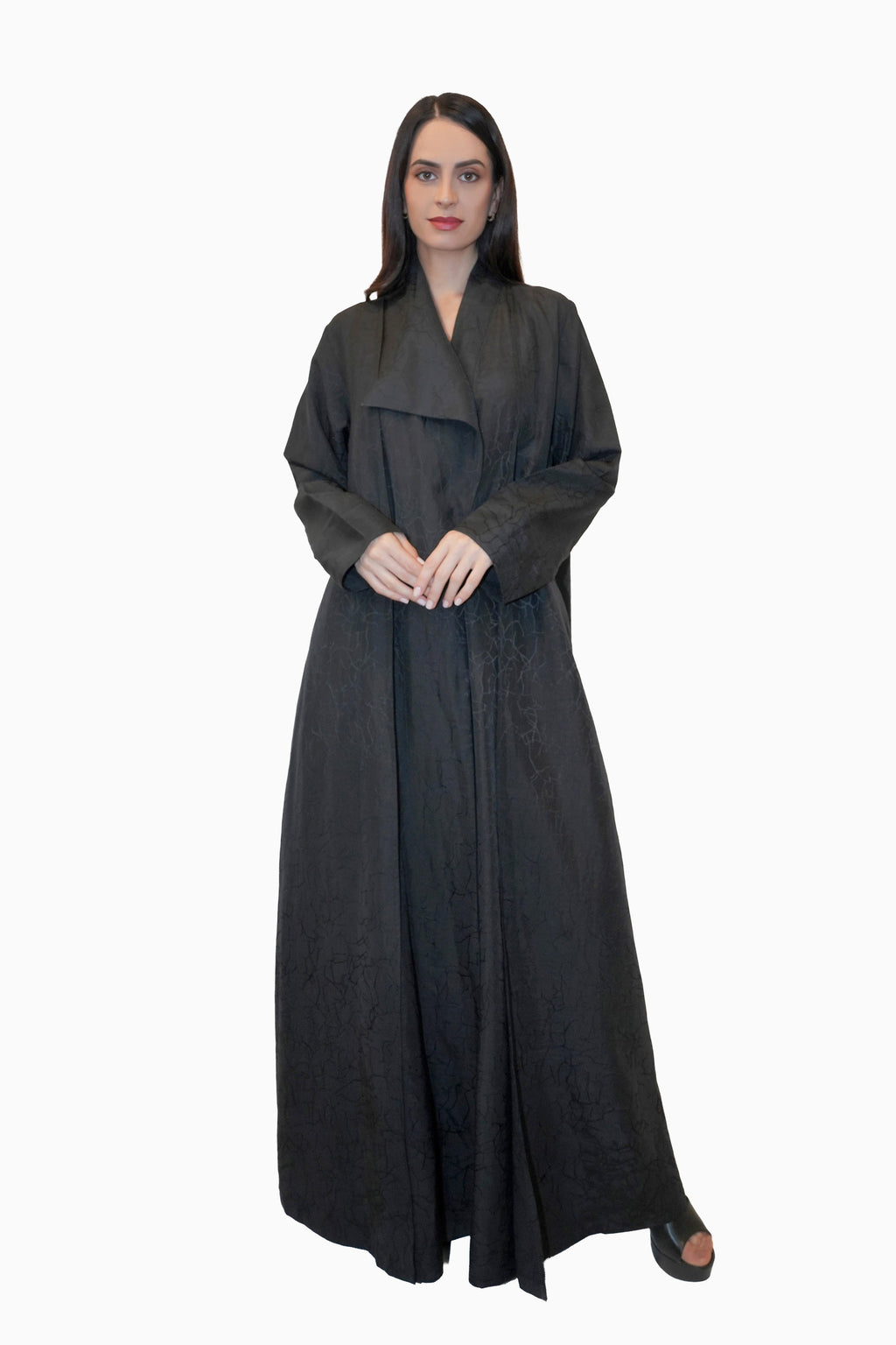 Lama Black - Wrap Style with Abstract Printed Lines Abaya